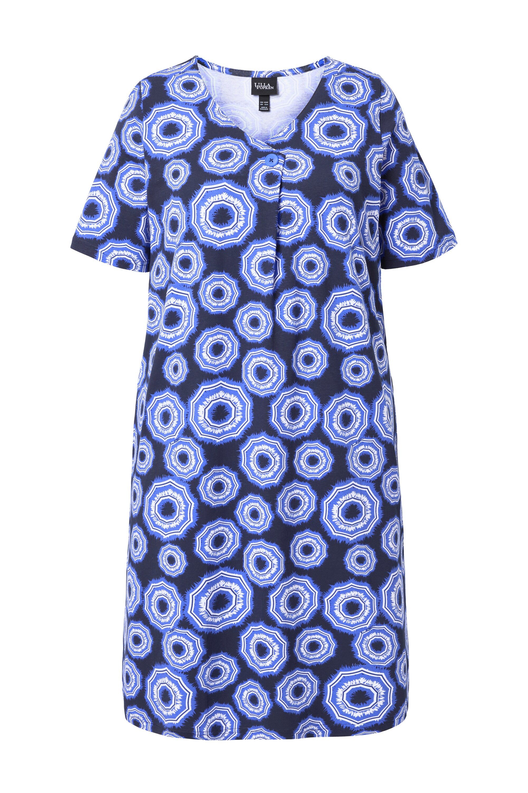Ulla Popken Jerseykleid Jerseykleid Sonnenschirme V-Ausschnitt Halbarm