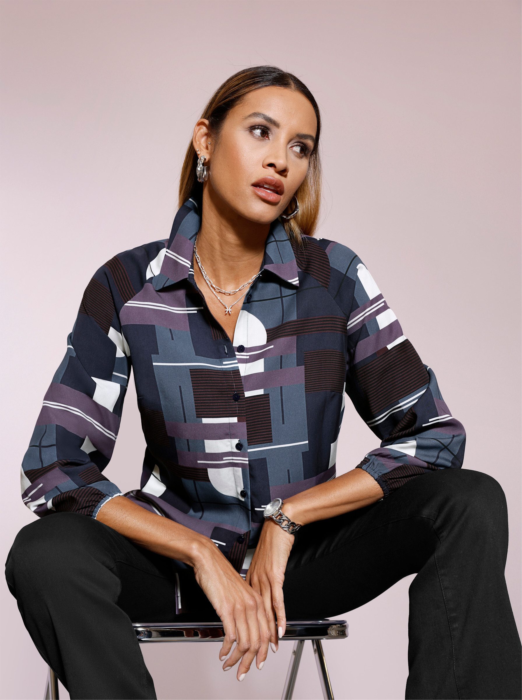 creation L Klassische Bluse Lyocell-Bluse Langarm