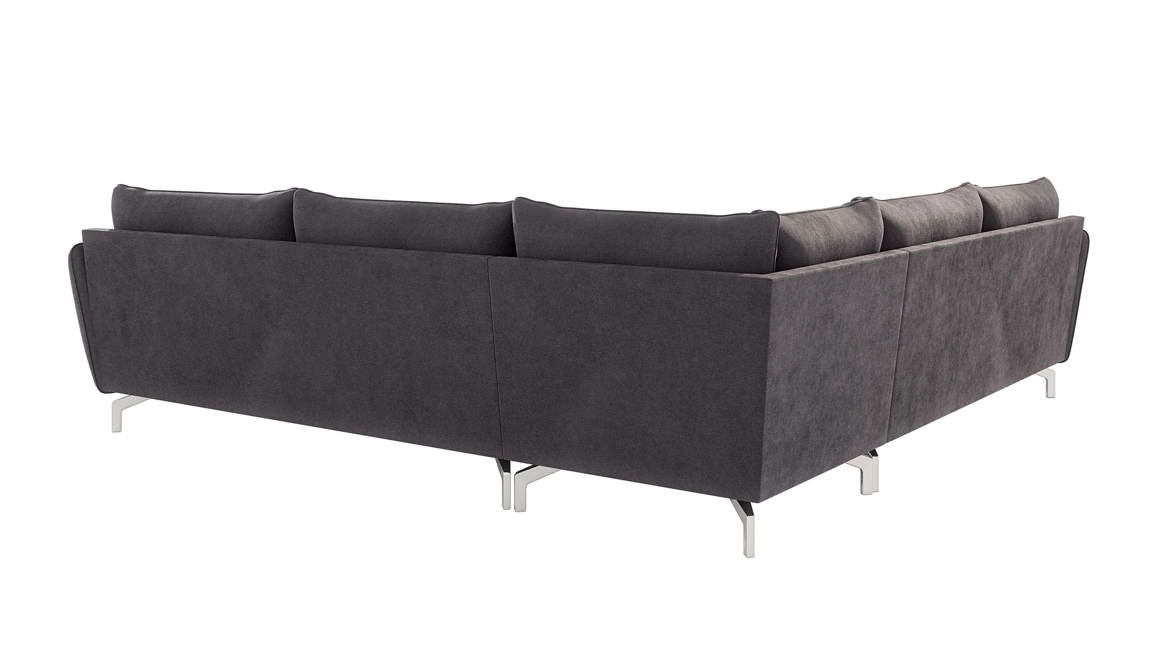 S-Style Möbel Ecksofa Benita mit Silber Metall Füßen, Ottomane links oder rechts bestellbar, mit Wellenfederung