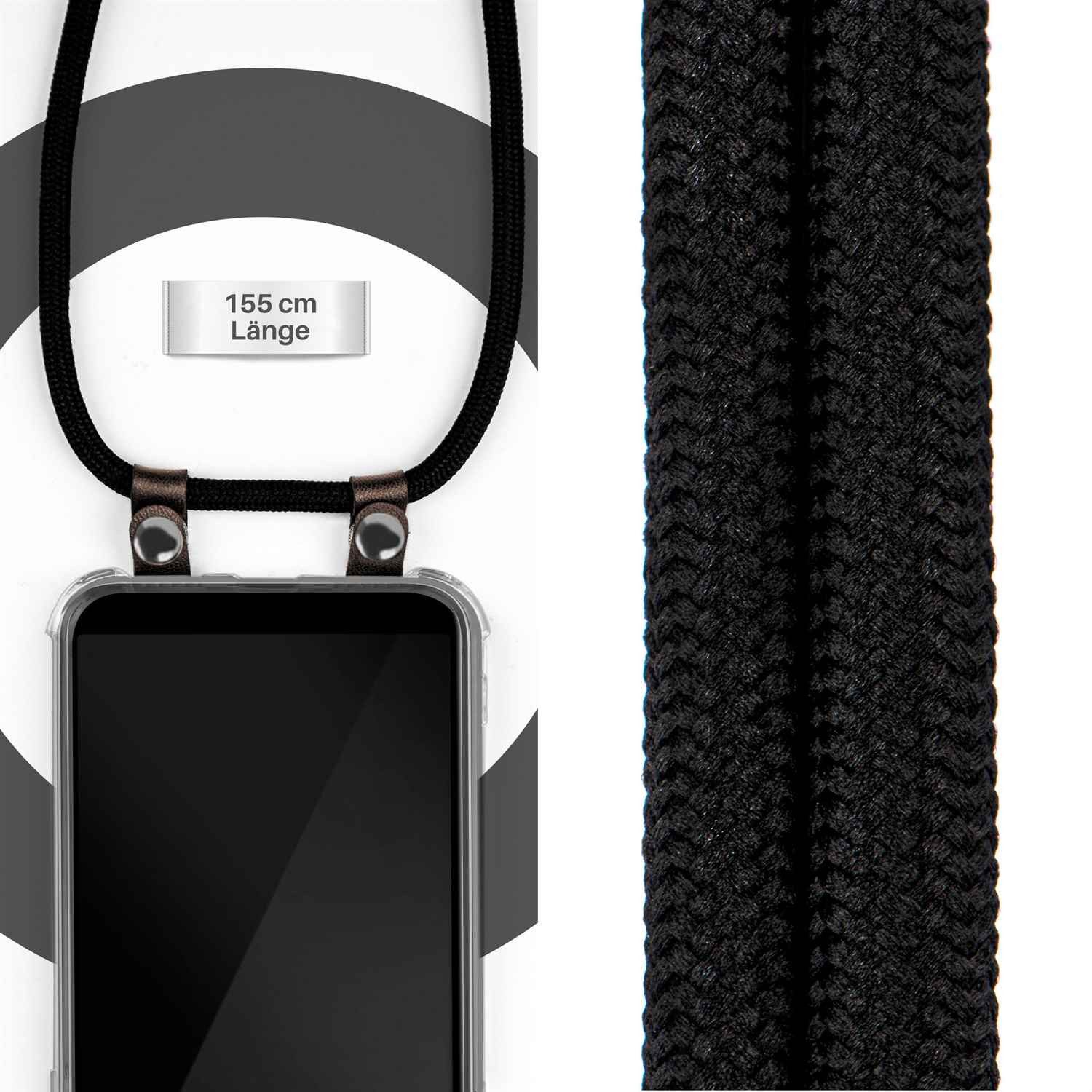 moex Handykette für Honor 20 Lite Hülle mit Band Free Spirit Schwarz 6,21 Zoll, Handyhülle zum Umhängen Handyband Kette abnehmbar Handy Umhängeband