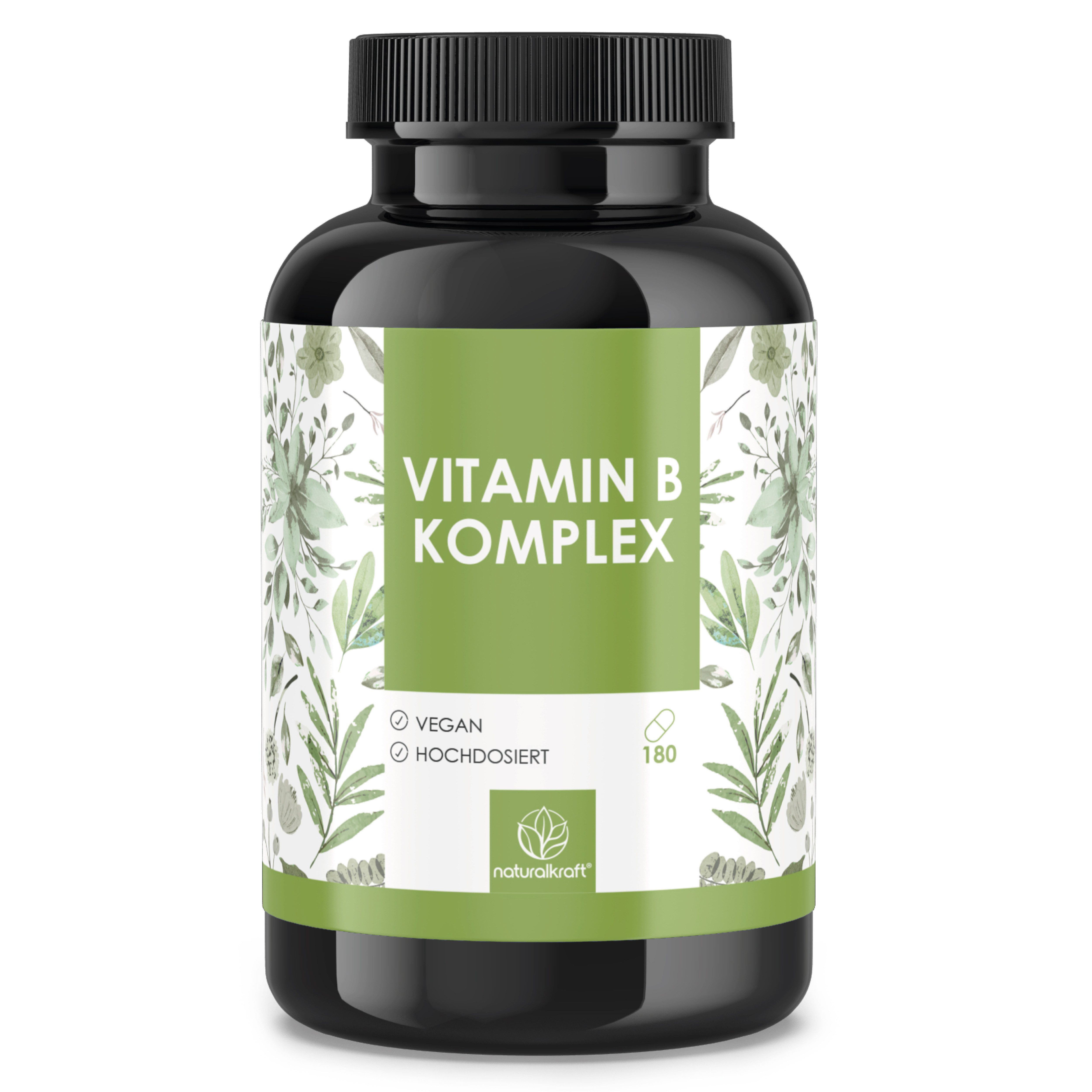 Naturalkraft Vitamin B Komplex – 8 B-Vitamine, 180 Kapseln, vegan & geprüft Kapseln, 108 g