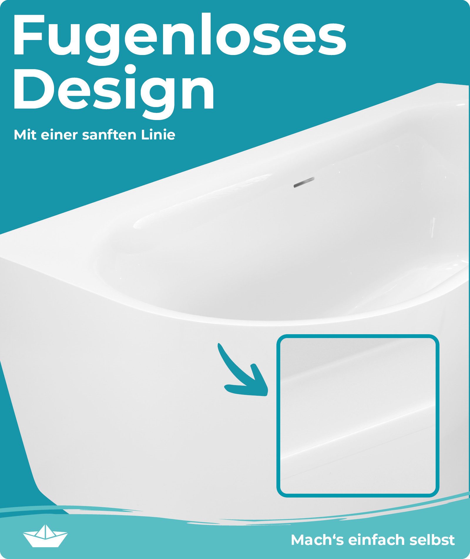 Calmwaters Badewanne Seamless Comfort, (Vorwand-Badewanne, 5-tlg), 160 x 75 cm, Fugenloses Komplettset, vormontiertes Zubehör, 02SL6225