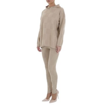 Ital-Design Freizeitanzug Damen Freizeit, Kapuze Stretch Zweiteiler in Beige