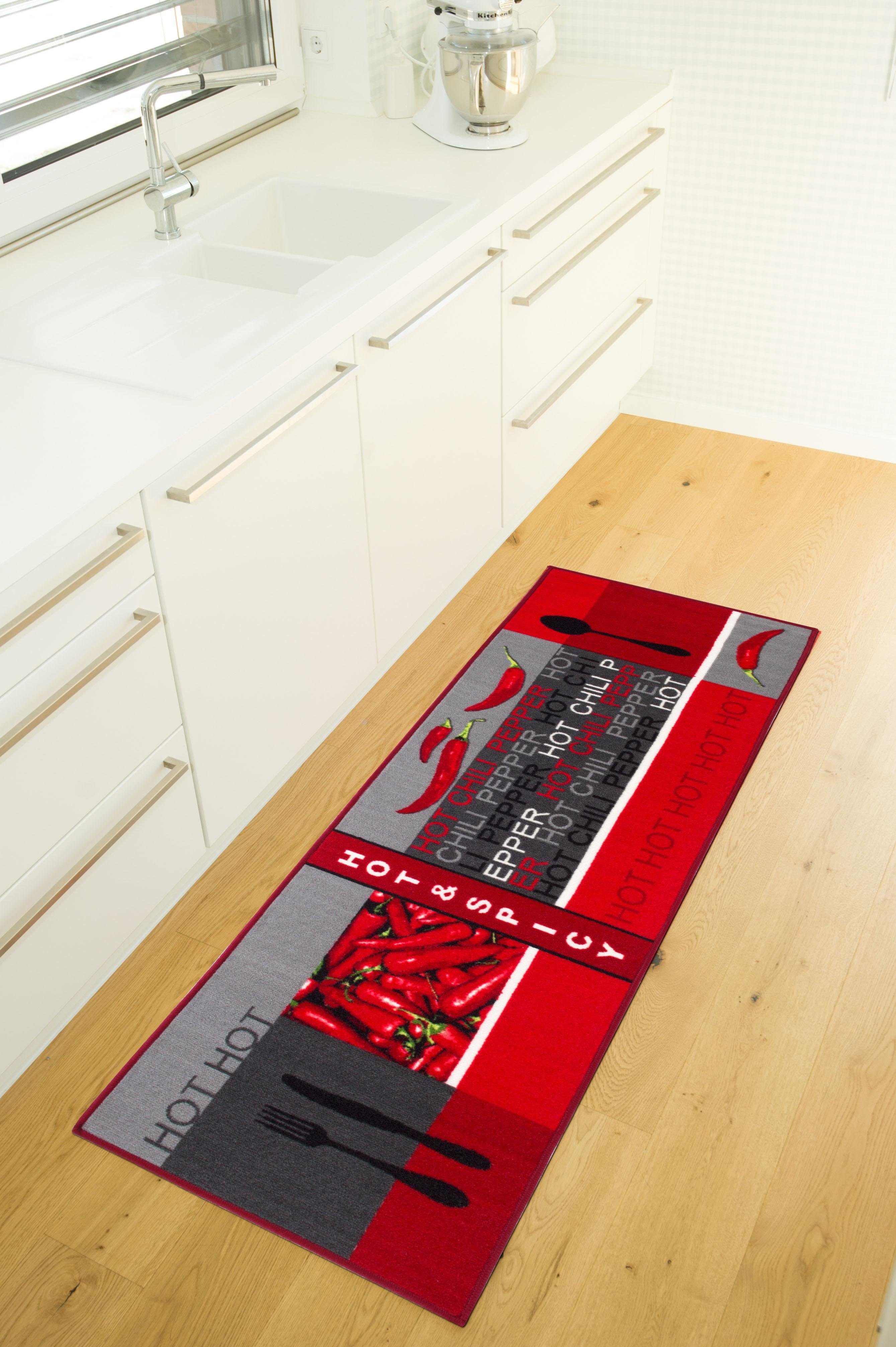 Pepper, mit Höhe: Küche, Küchenläufer Motiv Schriftzug, Andiamo, rechteckig, Peperoni/Chili, rot 5 mm, Hot waschbar