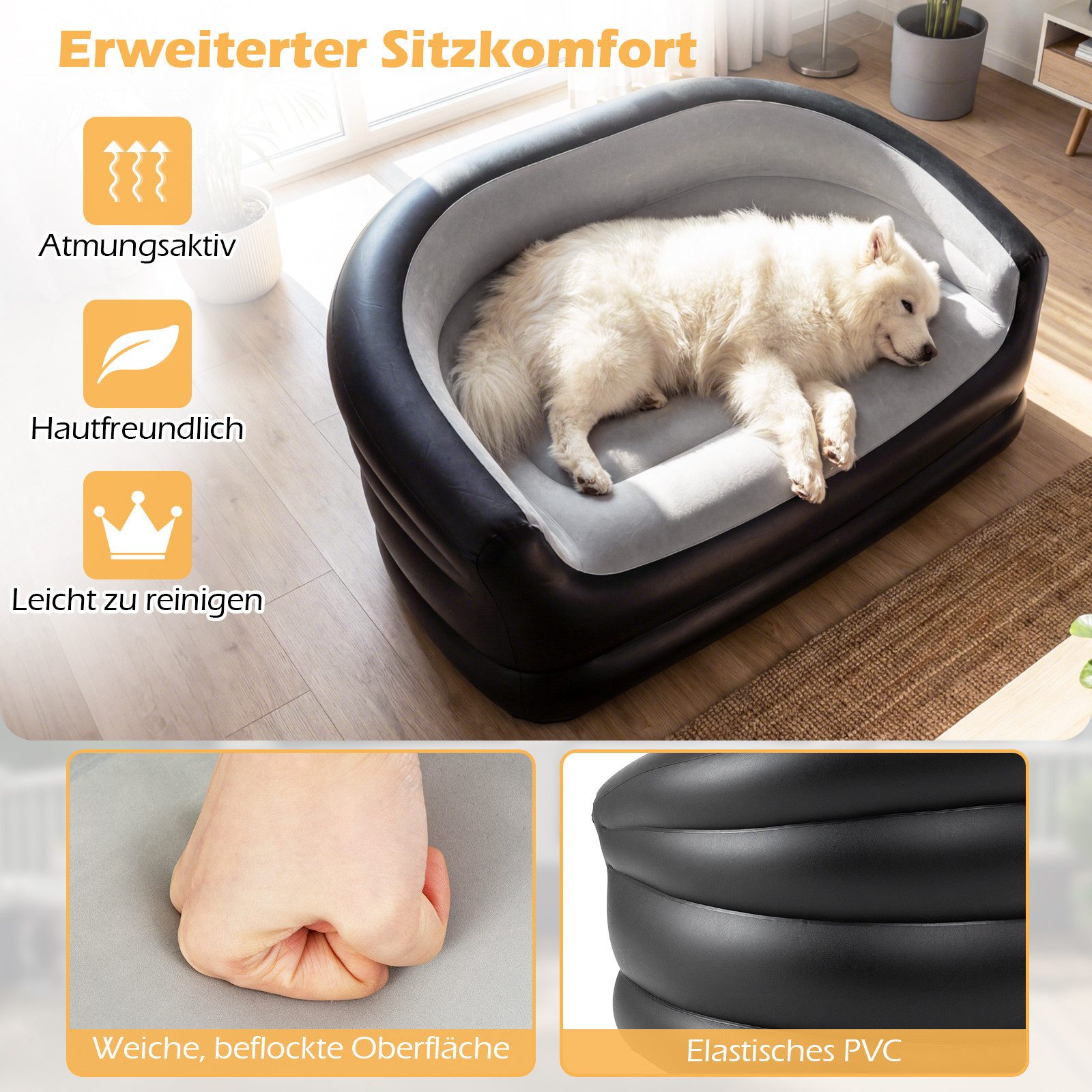 COSTWAY Luftsofa, Aufblasbares 2-Sitzer-Luftsessel mit beflockt-Oberfläche