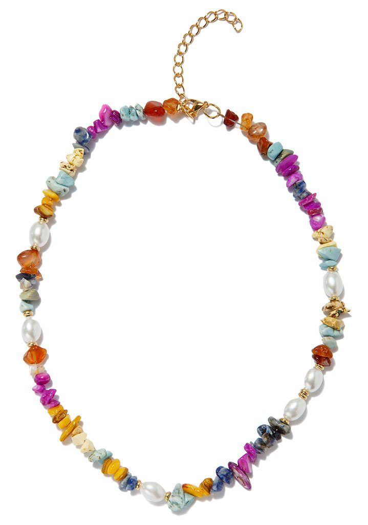 Firetti Collier Schmuck Geschenk Halsschmuck Halskette Edelstein Farbstein Achat, mit Achat, Sodalith, Karneol, Quarz - mit Perle (imitiert)