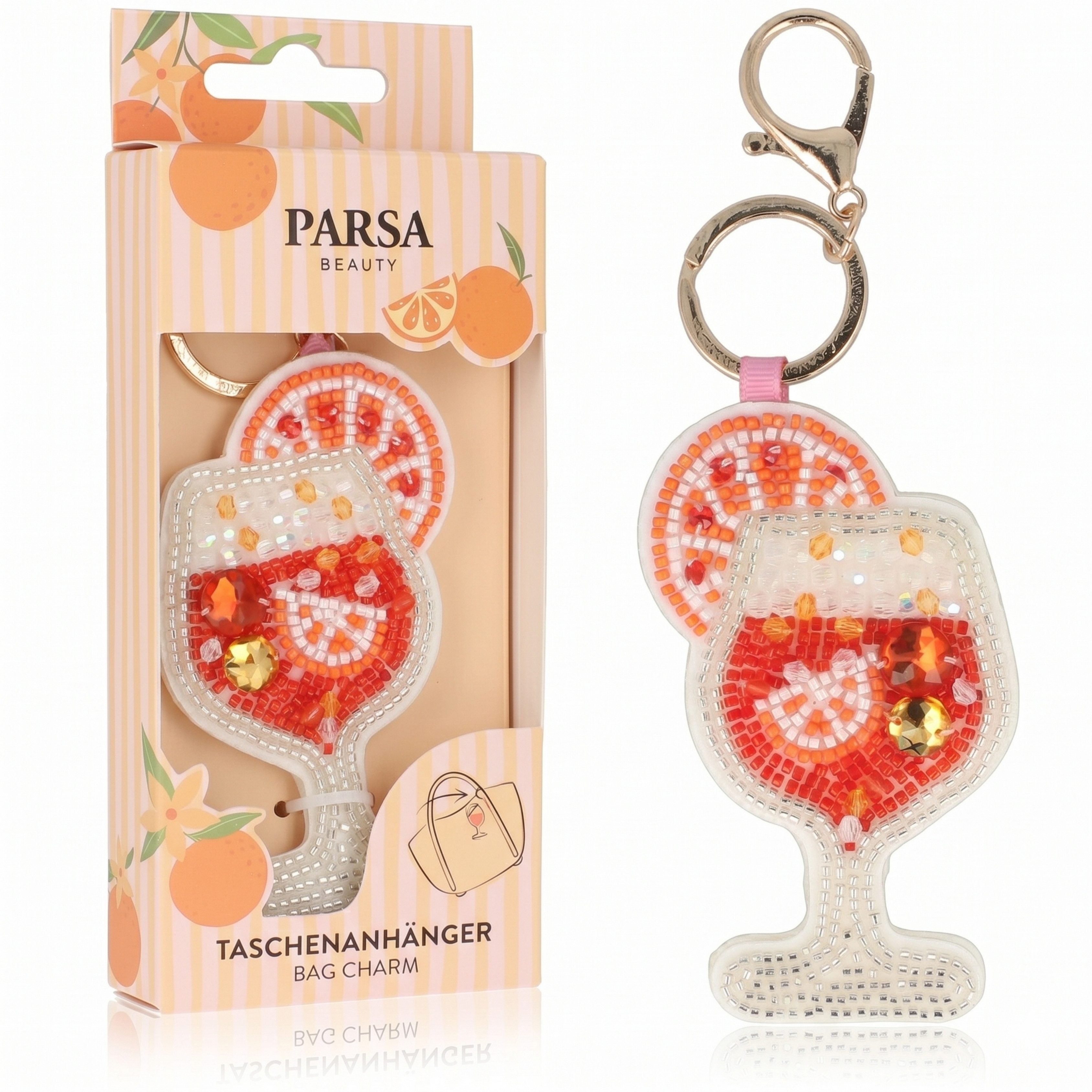 PARSA Beauty Taschenanhänger Taschenanhänger Aperol mit Strass und Perlen, mit Karabiner