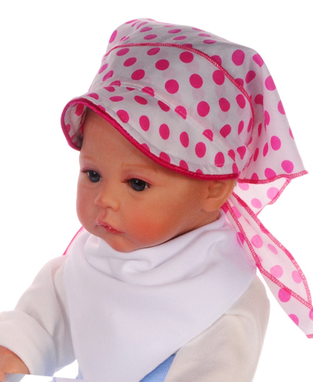 La Bortini Kopftuch Baby und Kinder Sommer Mütze Bandana Tuch, mit Tupfenmuster in weiß pink, Universelle Размер durch Bindebänder