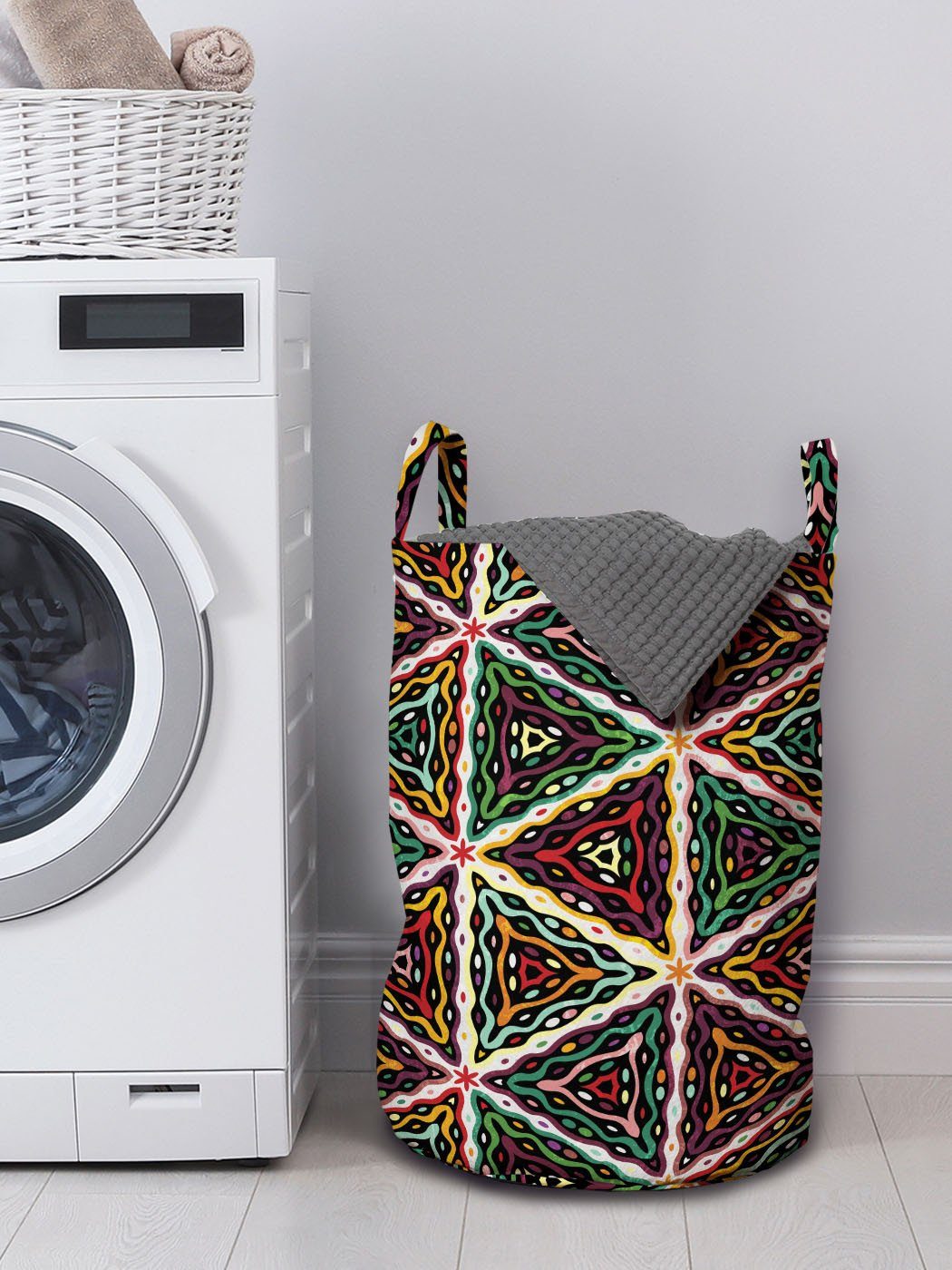 Griffen Waschsalons, mit Wäschesäckchen afrikanisch Abakuhaus für Wäschekorb Geometrisches Kordelzugverschluss Grunge-Mosaik