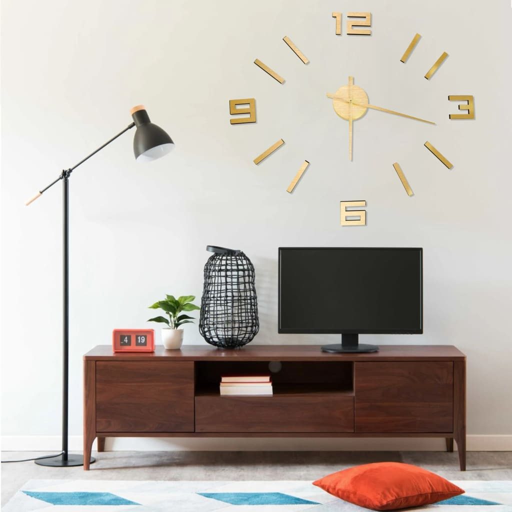 furnicato Uhr Extragroße 3D-Wanduhr Gold 100 cm mit DIY-Größe (Elegante Zeituhr aus EVA-Material für ein ansprechendes Wohnambiente)