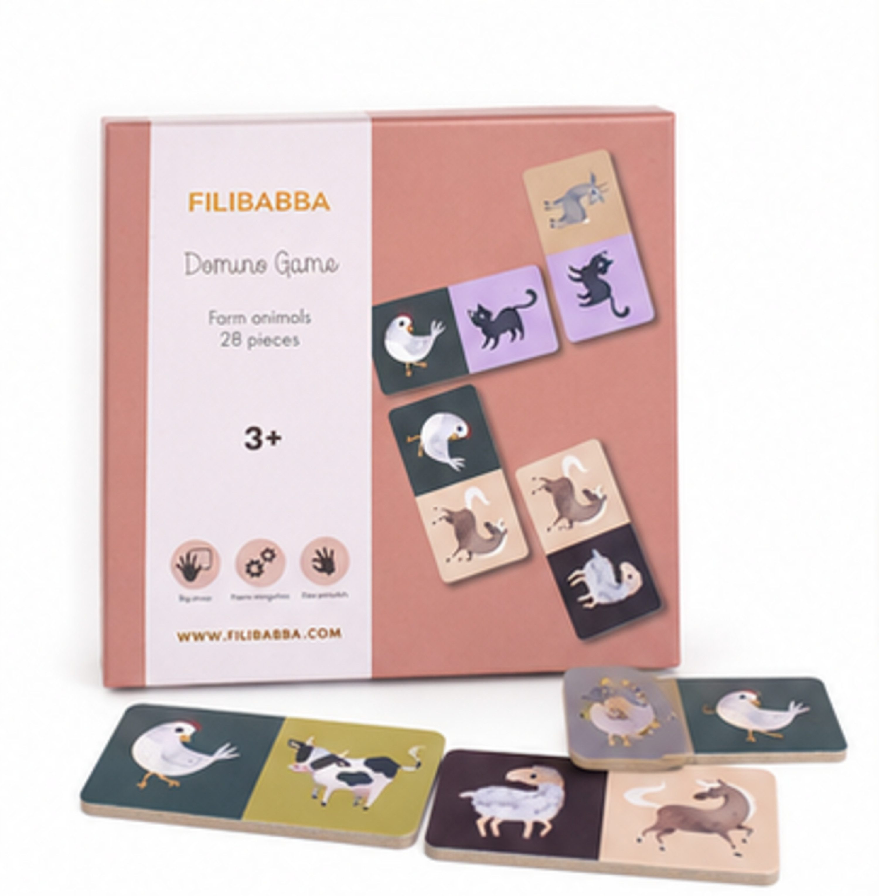 FILIBABBA Spiel Filibabba Domino Tiere – Lernspiel für Kinder ab 3 Jahren, Domino, Gesellschaftspiel für Kinder, hochwertiges Papier