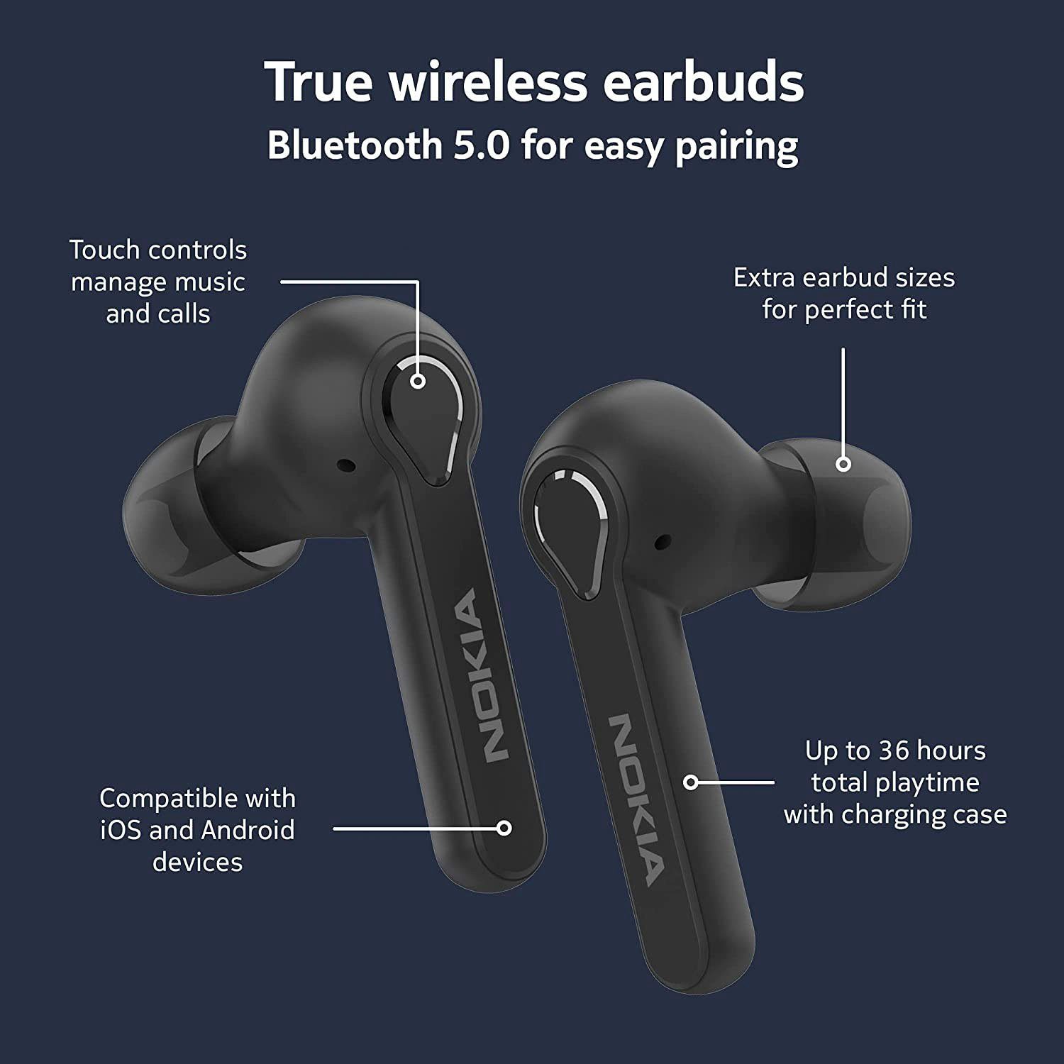 Bluetooth) Nokia In-Ear-Kopfhörer BH-205 (Freisprechfunktion, schwarz Earbuds Lite