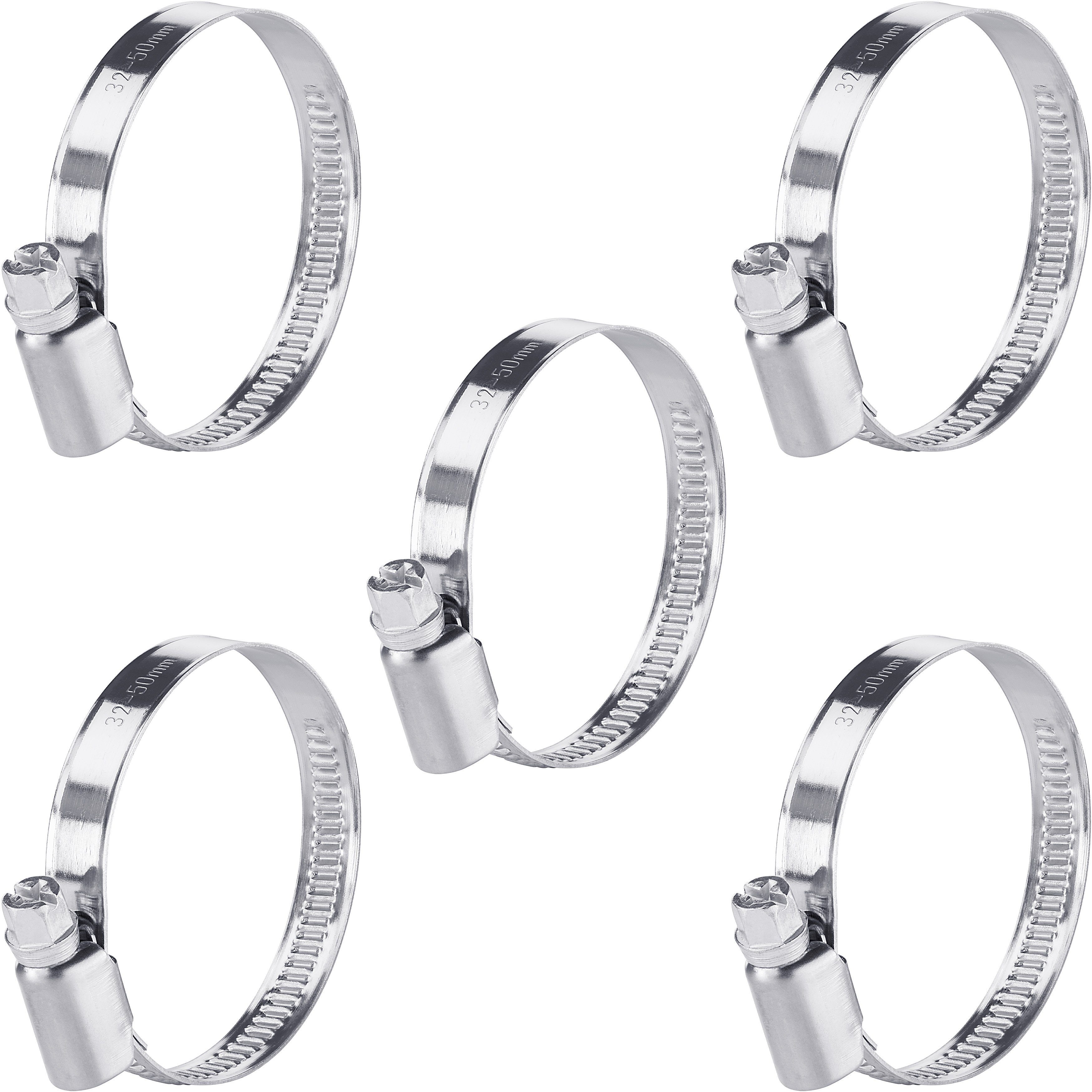 Poppstar Schlauchschelle Edelstahl-Schellen (Bandbreite 9mm) 5er-Set, (Spannbereich 32-50mm), Rohrschellen verstellbar W2