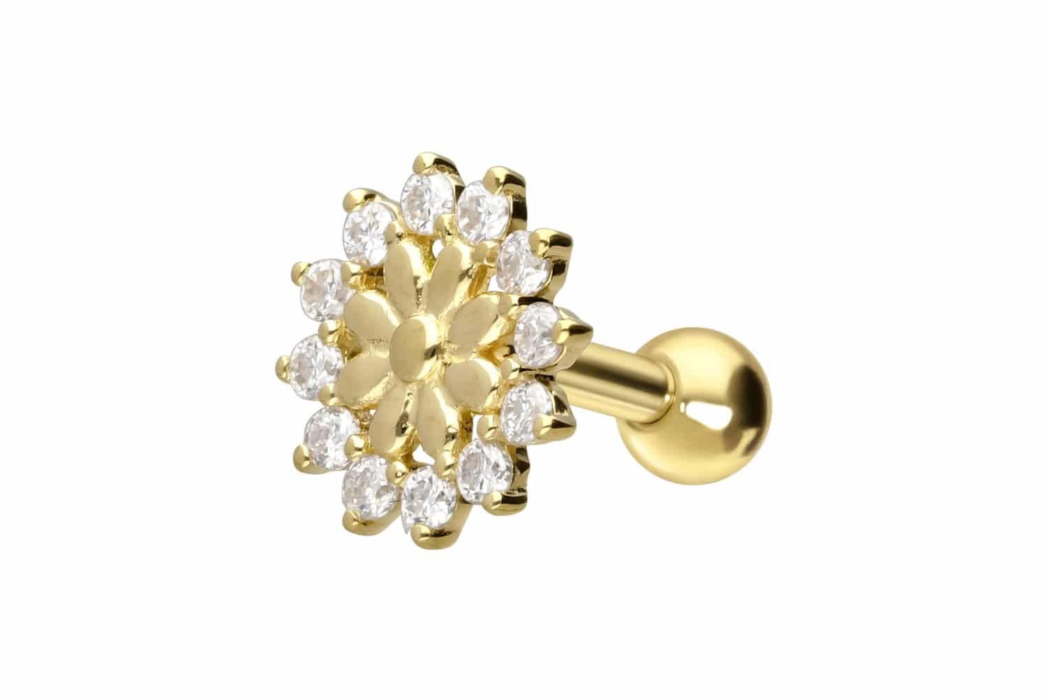 Piercing-Set 14/18 Karat Gold Ohrpiercing MOISSANITE + BLUME