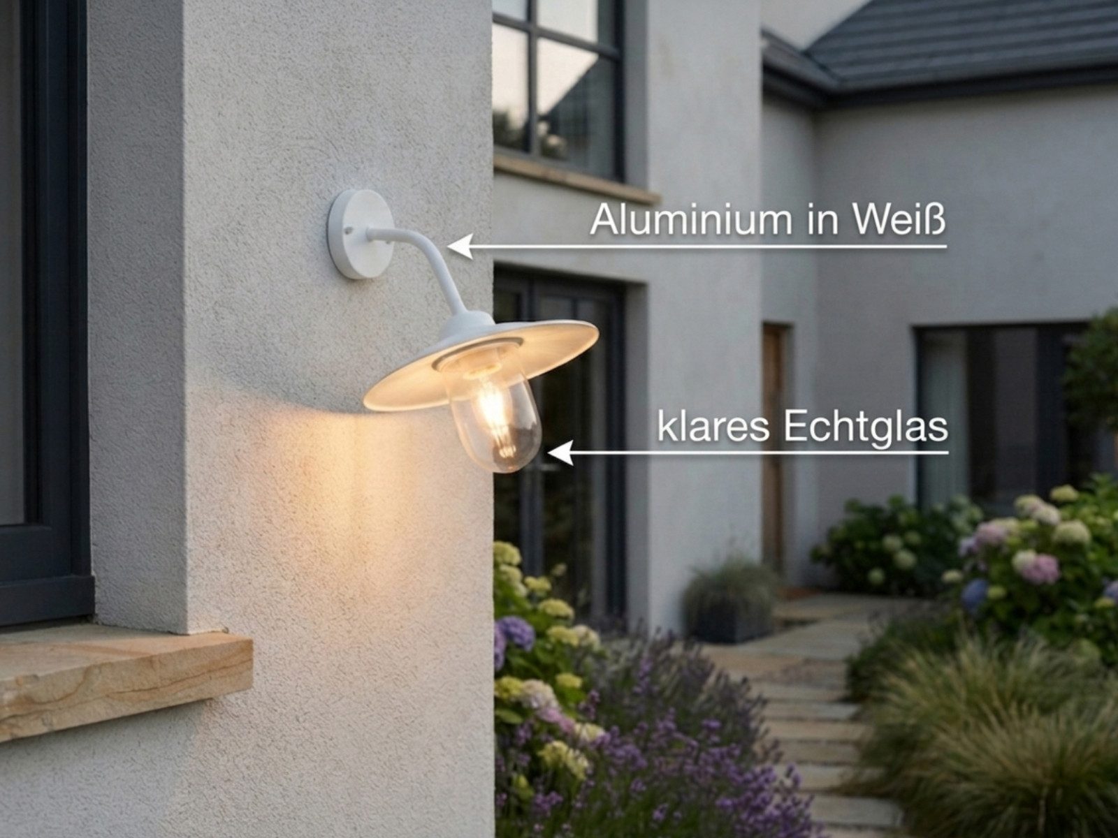 TRIO Leuchten LED Außen-Wandleuchte Metall Weiß & Glasschirm, Höhe 32cm, LED wechselbar, Warmweiß, Wand Außenleuchte, Fassadenbeleuchtung Landhausstil inkl. E27 LED