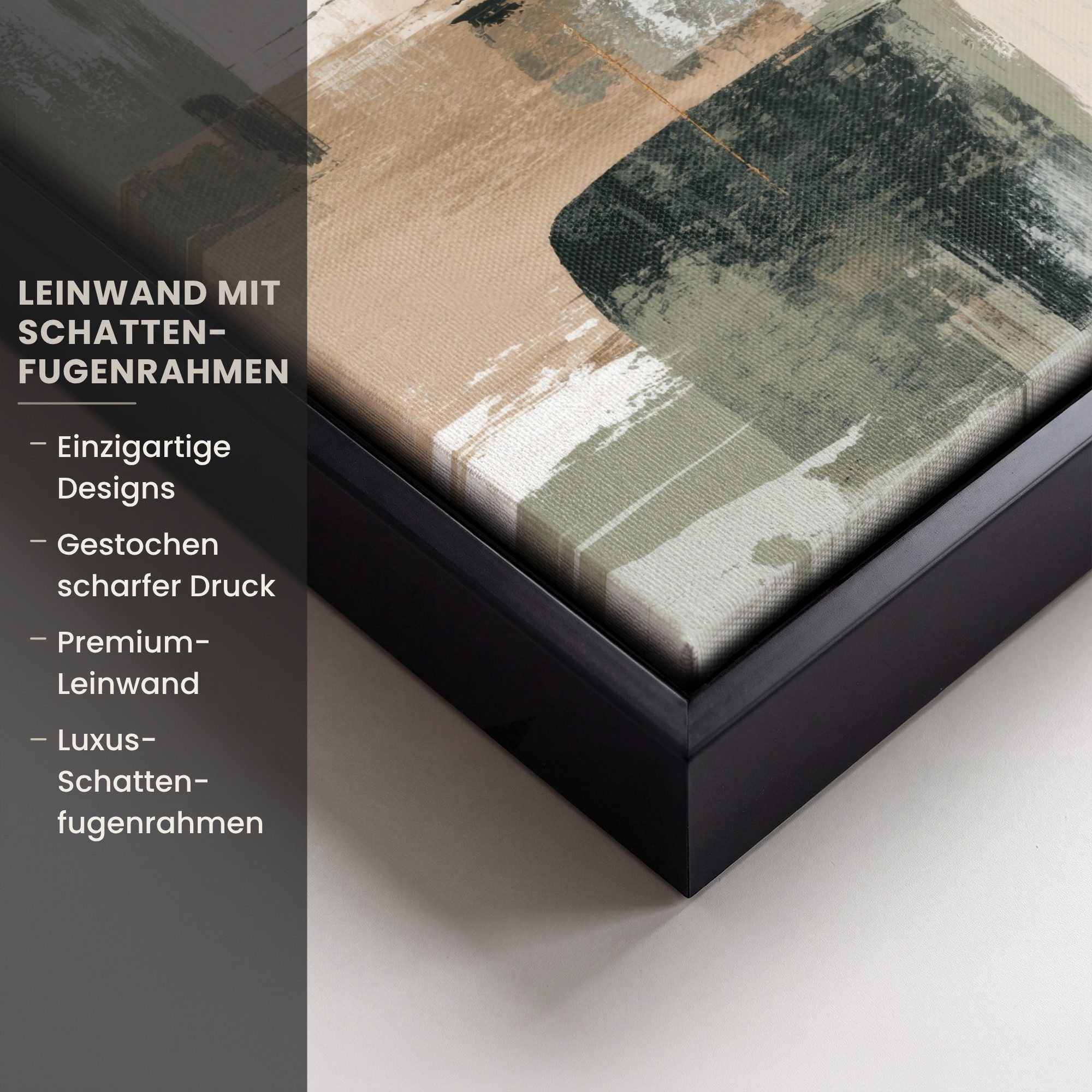 OneMillionCanvasses® Leinwandbild mit Rahmen - Pinselstriche - Abstrakt - Erdtöne, Fotodruck (1 St), Leinwand Bilder Klein, Wand Dekoration Aesthetic 20x20cm – Bild 3 von 5