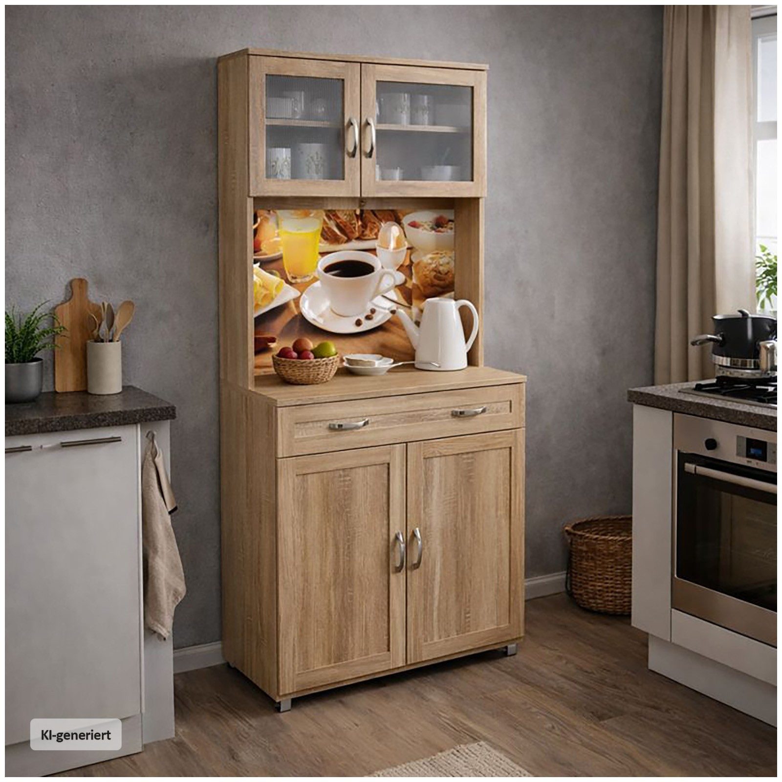 HTI-Living Hochschrank Küchenbuffet mit Glasteil Sonoma Blanca Bistro (Stück, 1-St., 1 Schrank) Küchenschrank Hochschrank