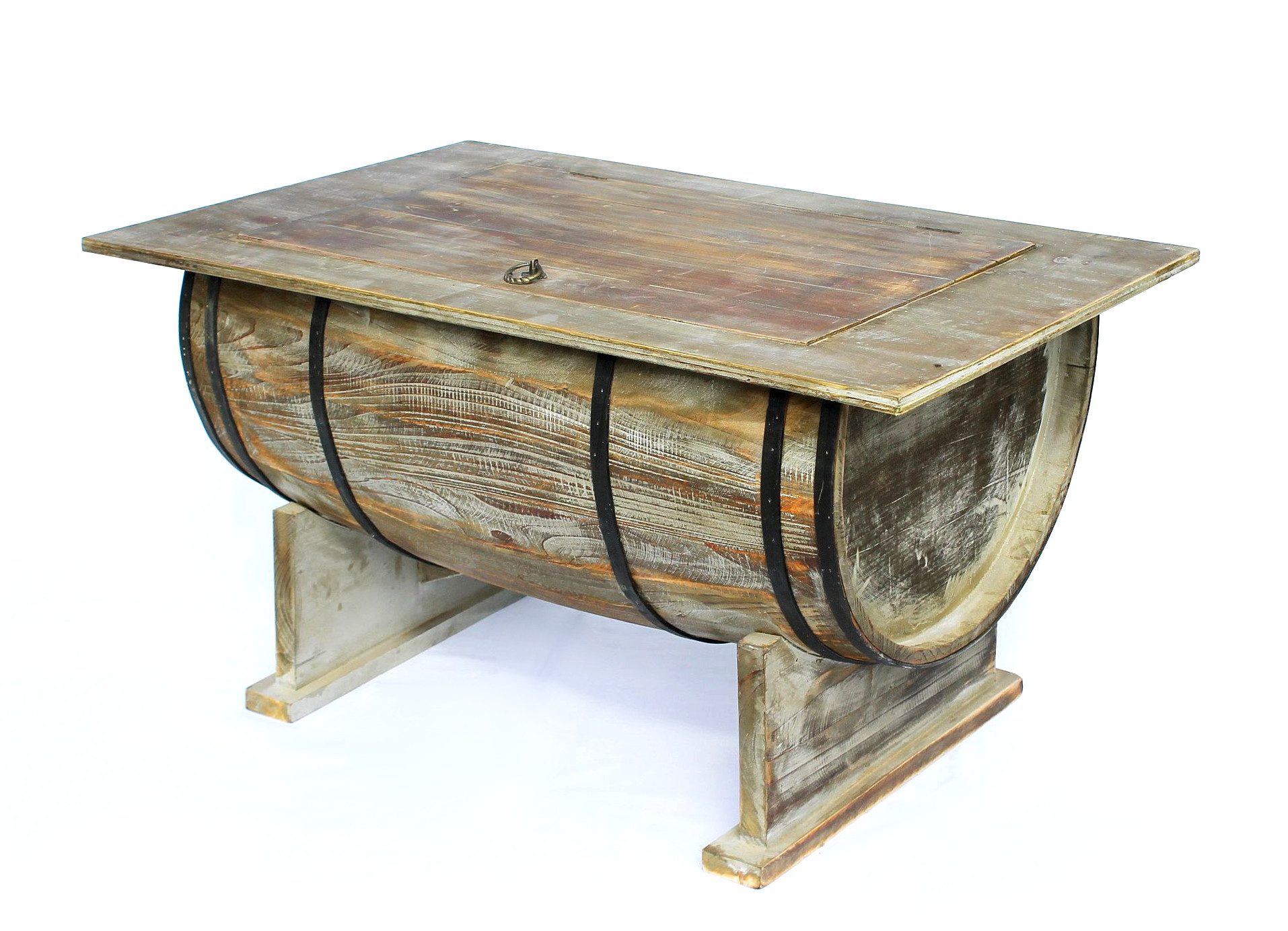 DanDiBo Couchtisch Wohnzimmer Vintage halbiertes Weinfass 5084-H 80cm, Tisch aus Holz Beistelltisch Weinregal Fass Bar