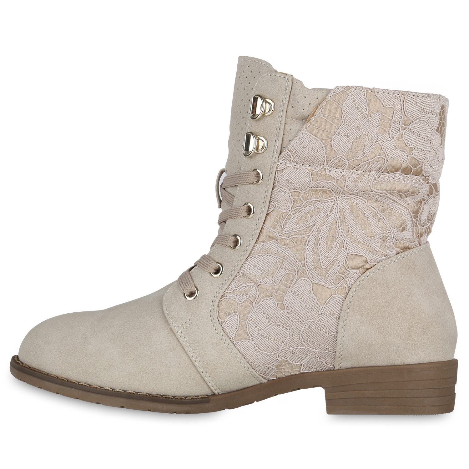 VAN HILL 815442 Schnürstiefelette Damen Schnürstiefeletten Spitze Stiefeletten Zipper Worker Boot