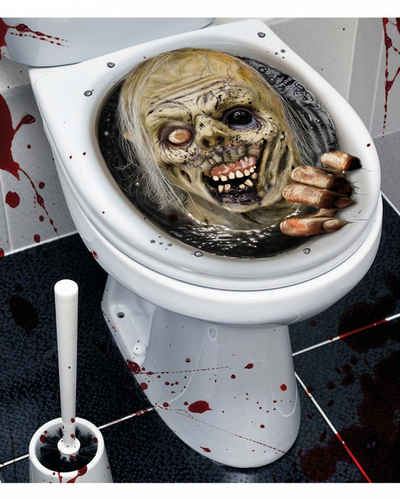 Horror-Shop Dekorationsfolie Fieser Zombie WC-Deckel Sticker für Halloween