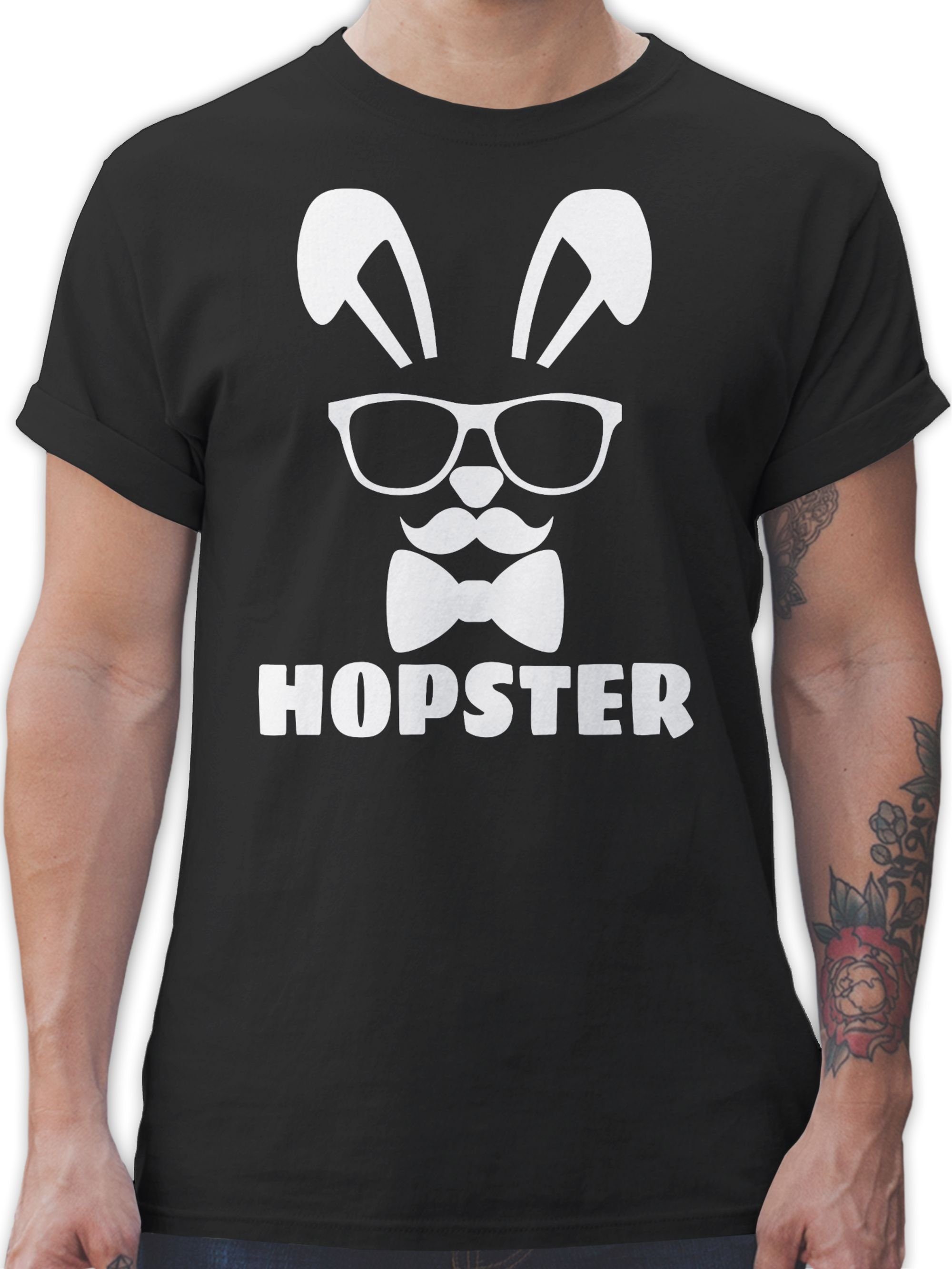 Shirtracer T-Shirt Hopster - weiß - Ostergeschenke - Herren Premium T-Shirt oder mit Osterhasen, Geschenke für Partner zu Ostern, kleine Ostergeschenke als Oster - Kleinigkeit 1 Schwarz