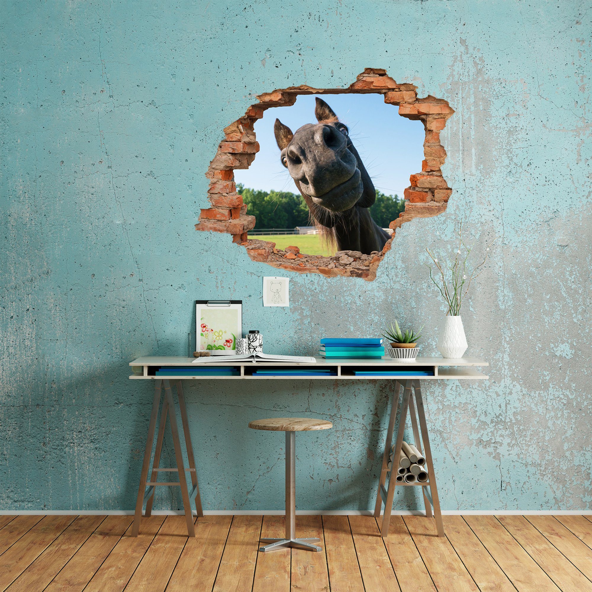 WallSpirit Wandtattoo Wanddurchbruch "Pferdekopf", Selbstklebend, rückstandslos abziehbar – Bild 5 von 5
