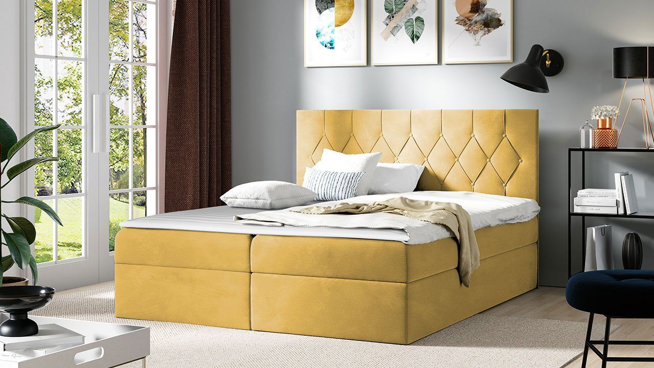MIRJAN24 Boxspringbett Sky (Matratze und Topper, Polsterkopfteil), Doppelbett mit 2 Bettkästen, Bettgestell