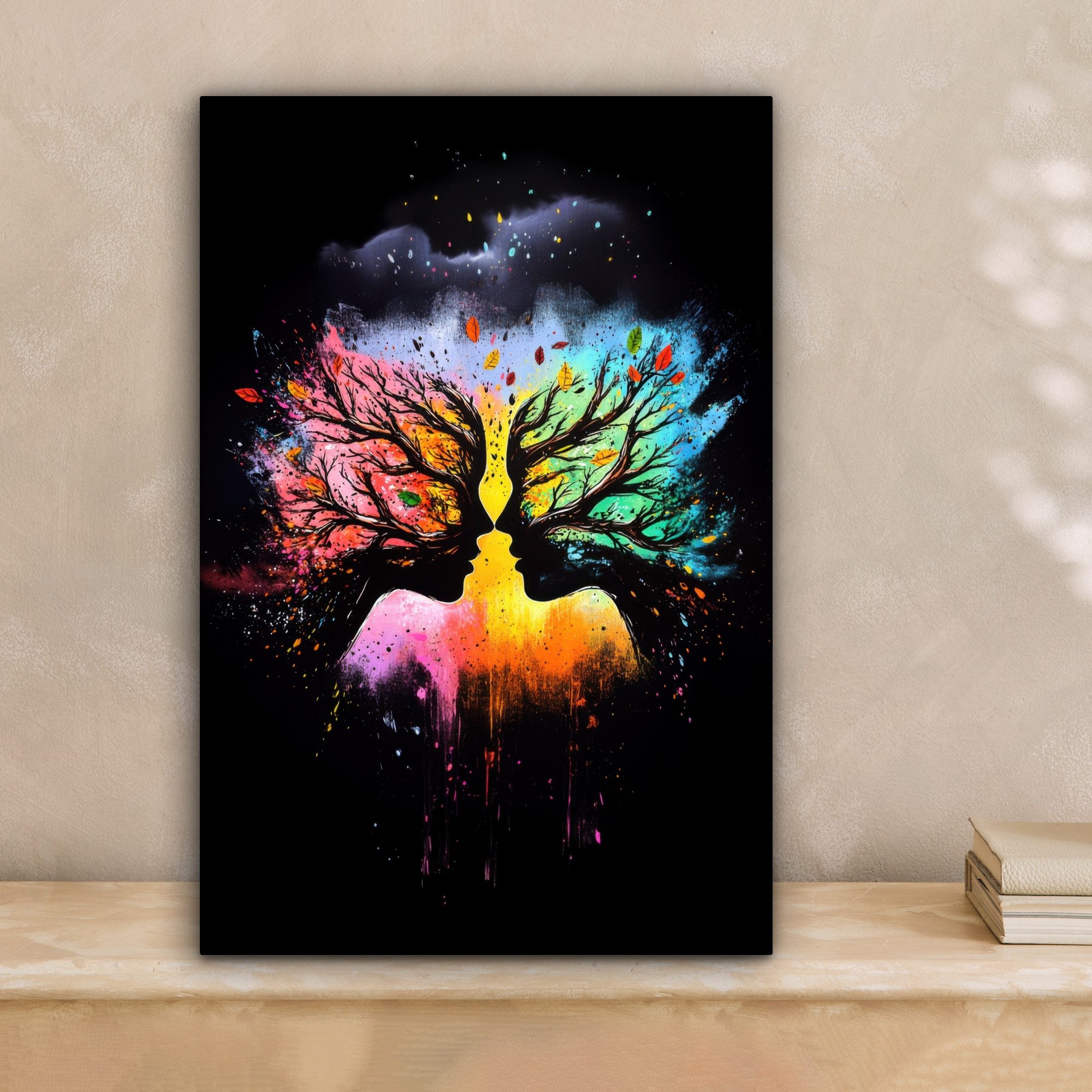 OneMillionCanvasses® Leinwandbild Gesichter - Silhouetten - Bunt - Äste, Fo günstig online kaufen