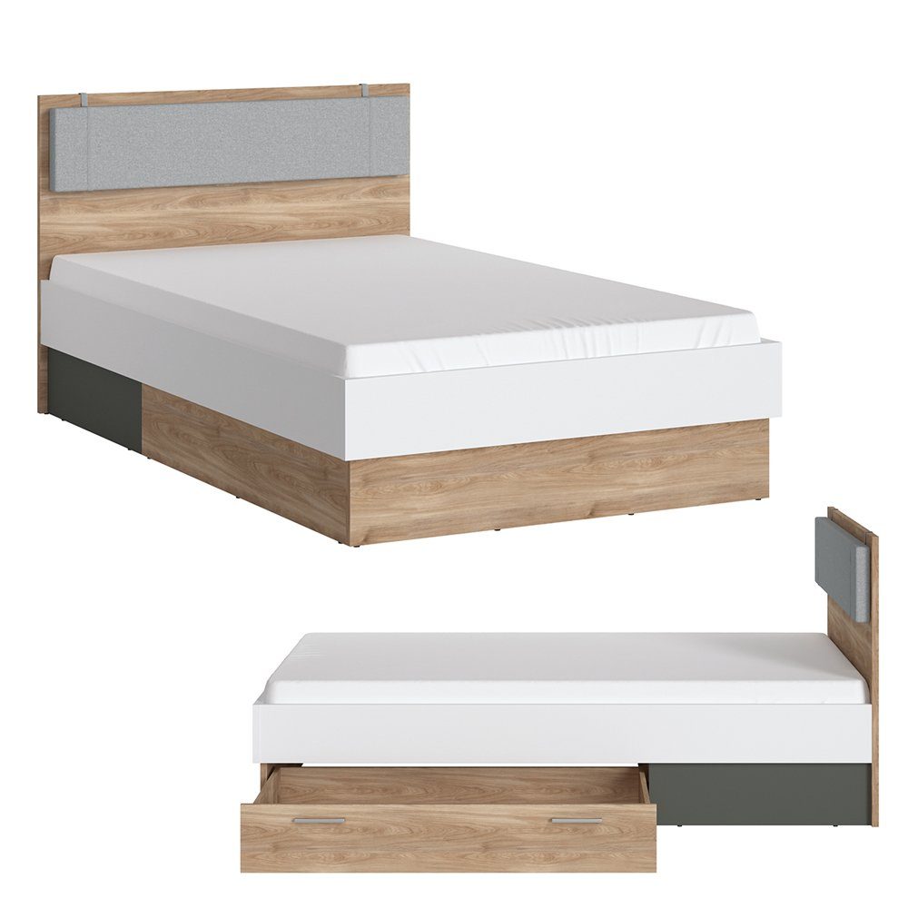Lomadox grau weiß 4-tlg), Bett, 120cm Eiche Set TOMAR-129, Jugendzimmer-Set (Sparset, Komplett mit und mit