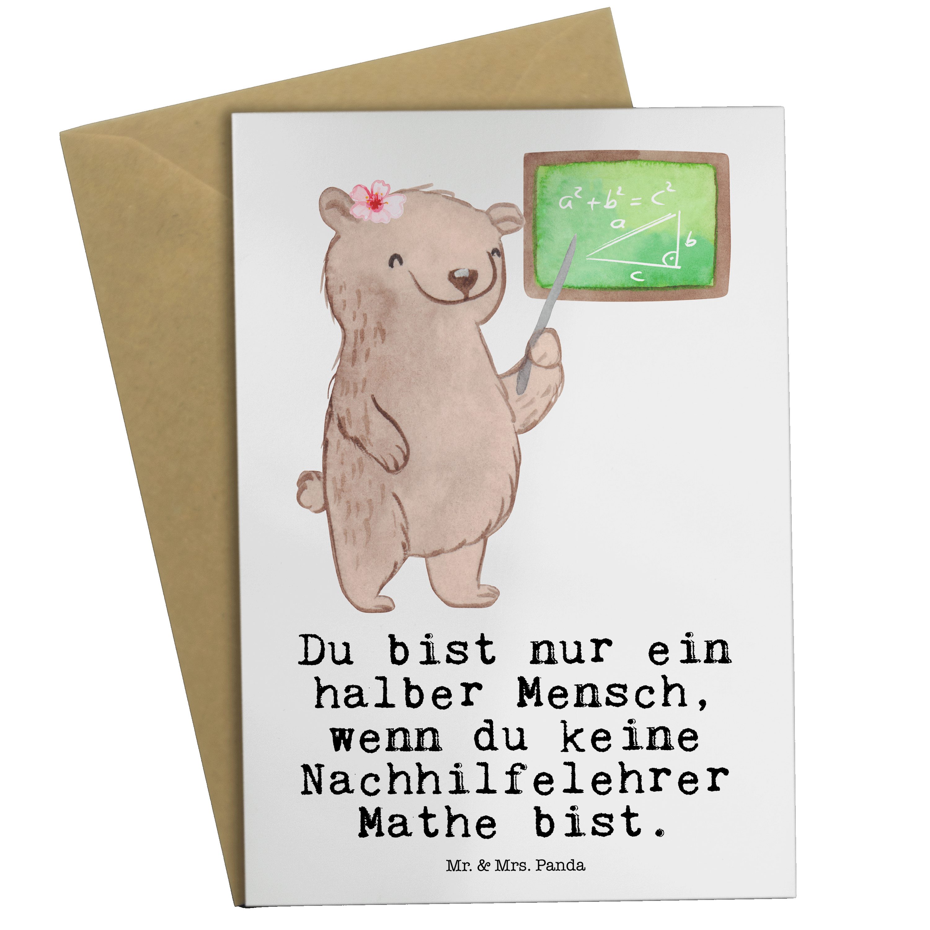 Mr. & Mrs. Panda Grußkarte Nachhilfelehrer Mathe mit Herz - Weiß - Geschenk, Mathematik Nachhilf