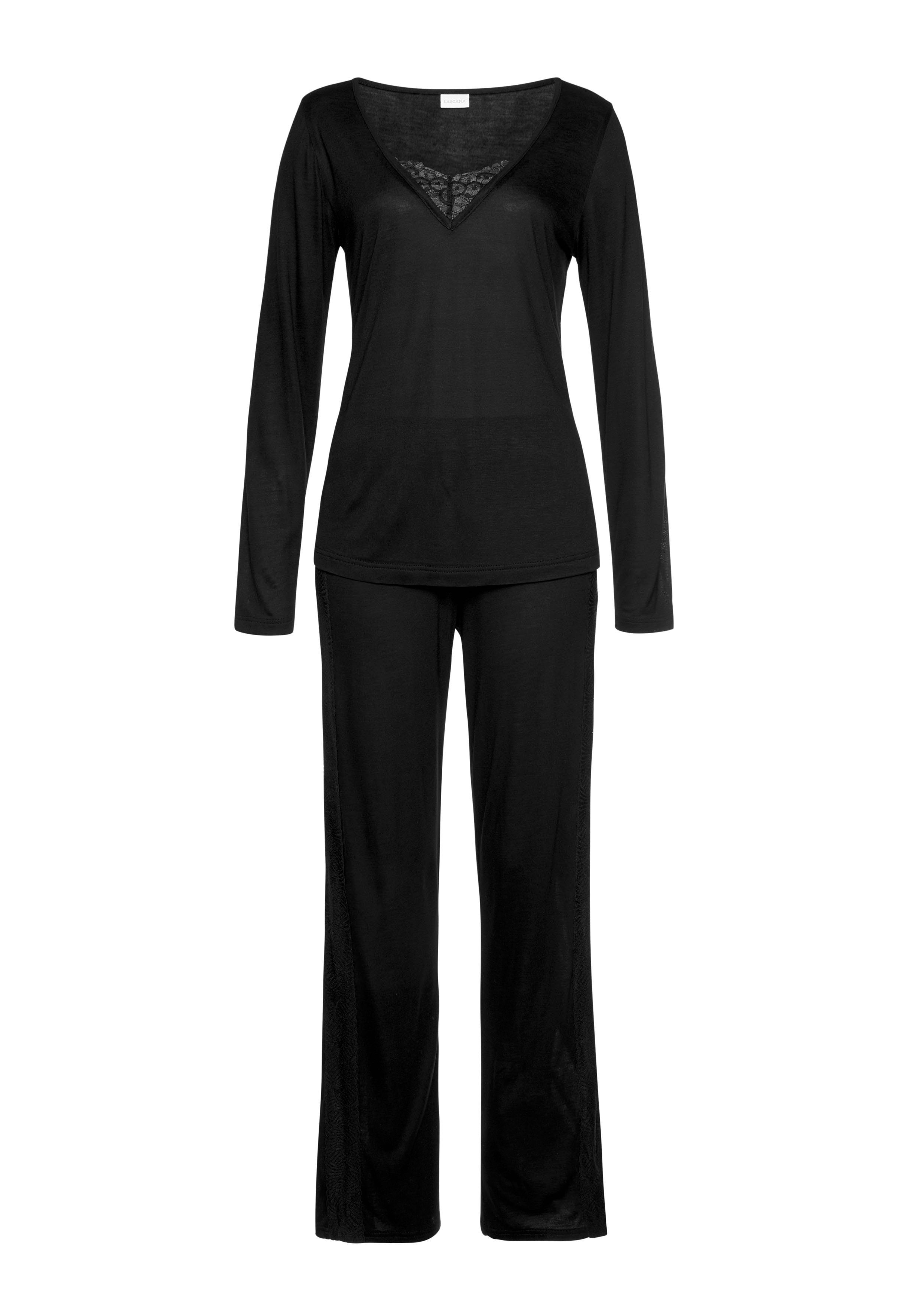 LASCANA Pyjama (2 tlg) mit Details aus Spitze günstig online kaufen