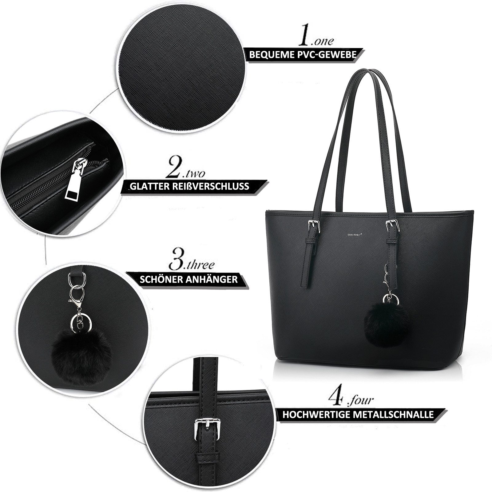 TAN.TOMI Shopper Damen Shopper Klassisch Elegante Handtasche Henkeltasche Schwarz, Groß Damen Schultertaschen, Geschenke für Frauen in schlichter Optik – Bild 4 von 5