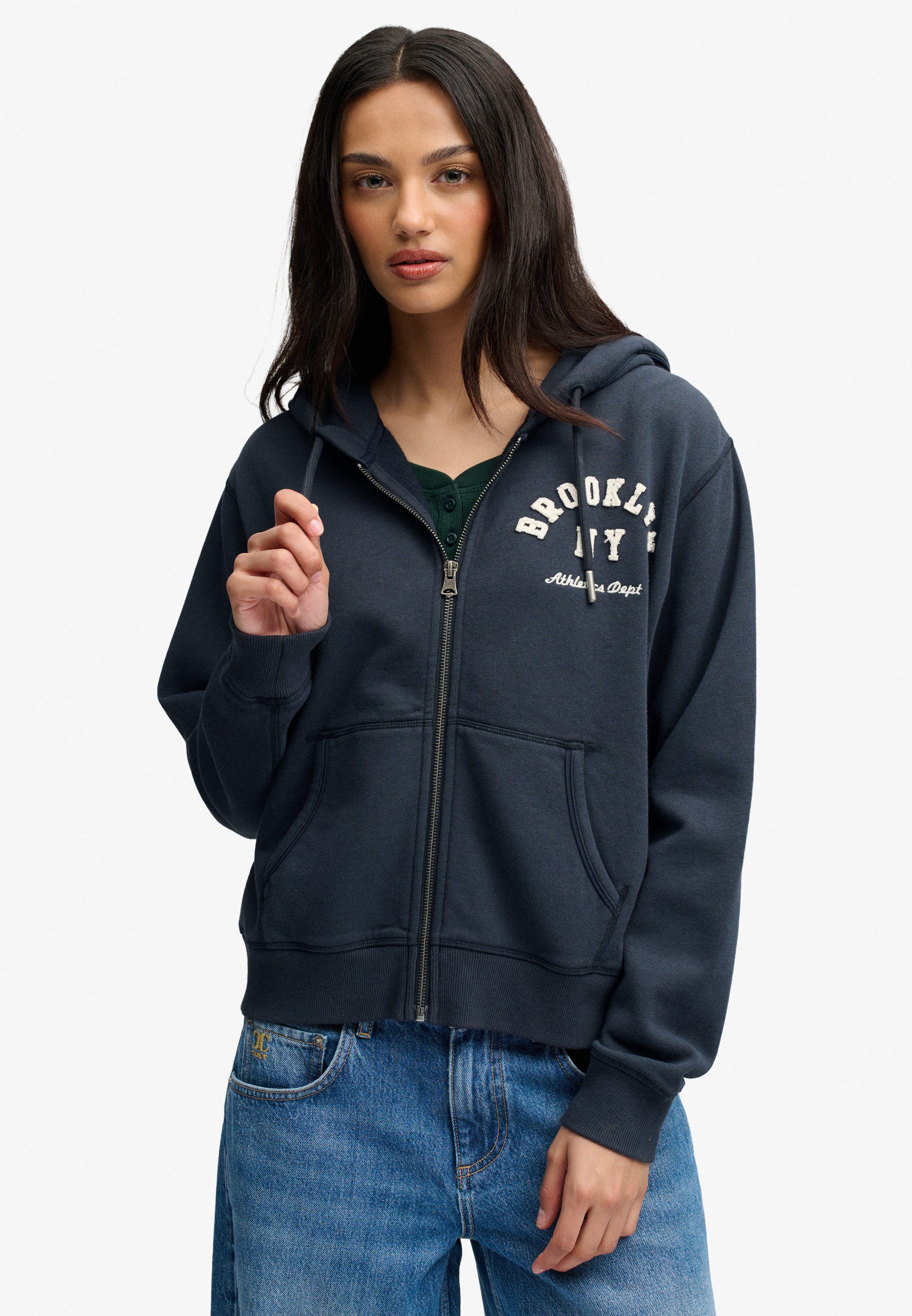 Superdry Kapuzensweatjacke ATH ESS RELAXED CROP ZIPHOOD Baumwollmischung