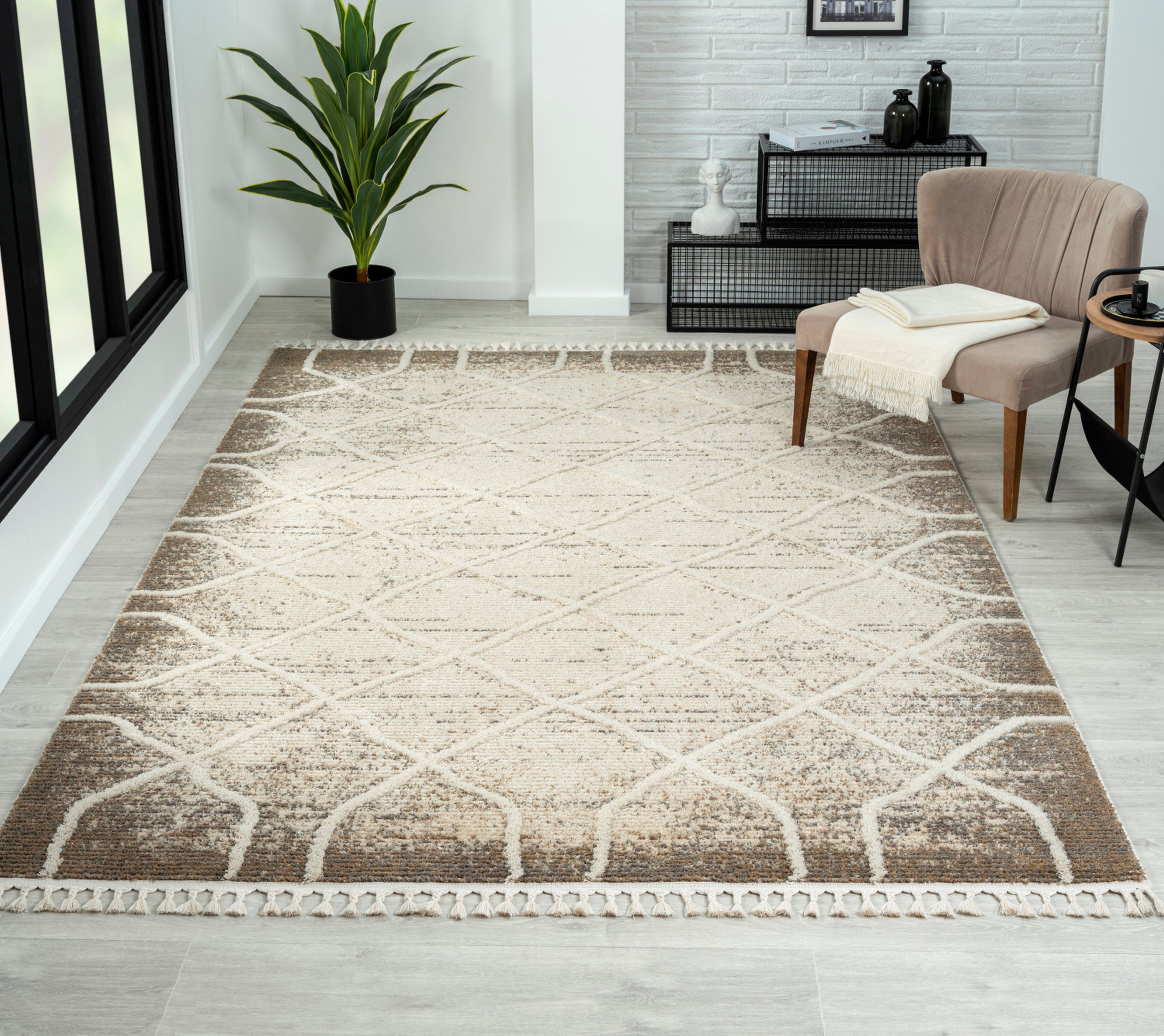 Myflair Möbel & Accessoires Teppich Enya 1, LAGERRÄUMUNG!, rechteckig, Höhe: 15 mm, Shaggy im Skandi Look, Hoch-Tief Effekt, leicht glänzend