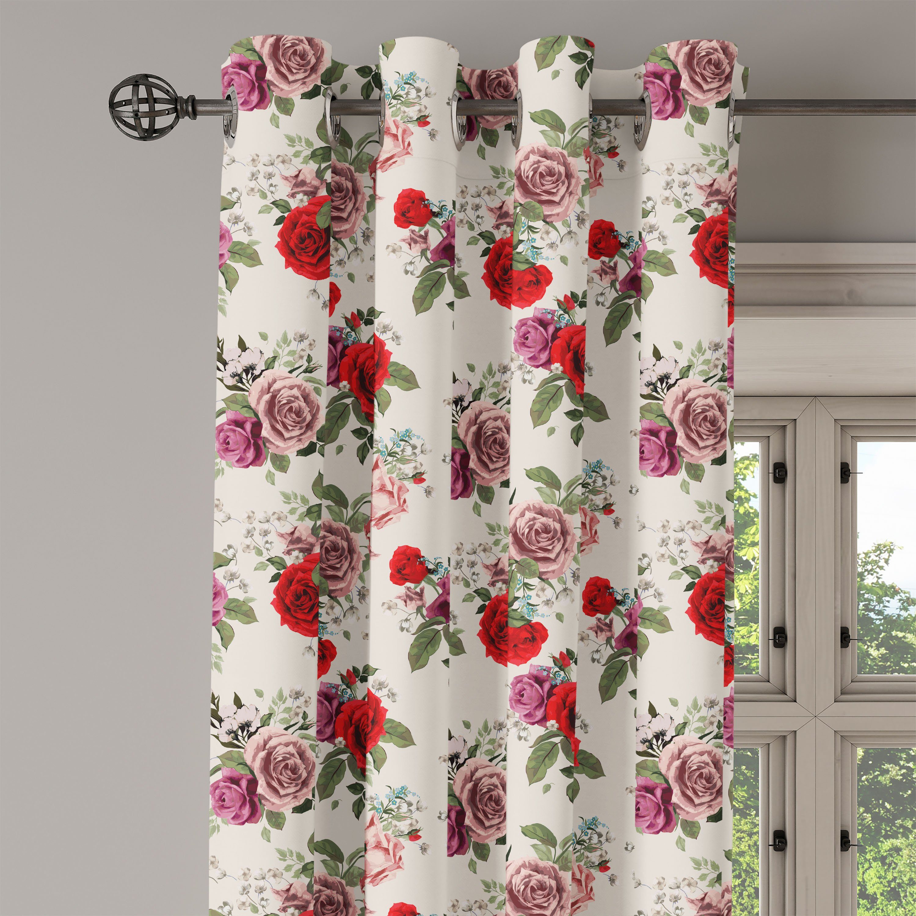 für Abakuhaus, Schlafzimmer 2-Panel-Fenstervorhänge Blumen-Blatt Dekorative Wohnzimmer, Gardine Romantisches Sommer