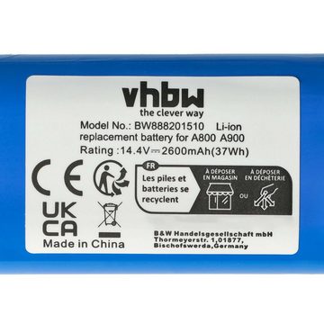 vhbw kompatibel mit Polaris PVCR-0726W, PVCR-0826, PVCR-0926W, PVCR-0930, Staubsauger-Akku Li-Ion 2600 mAh (14,8 V)