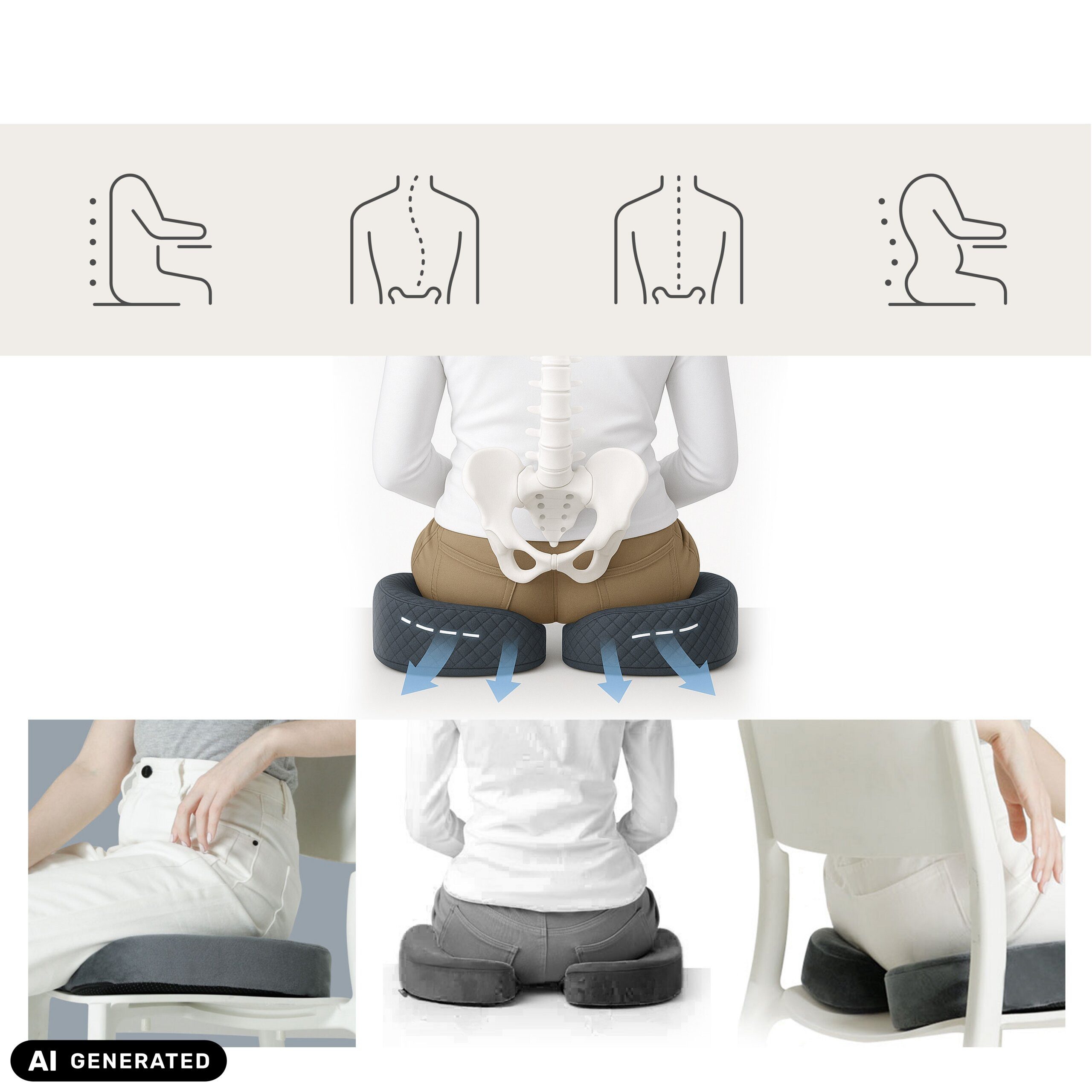hjh OFFICE Sitzkissen MEDISIT VIII Orthopädisches Kissen H/B/T:, Orthopädisches Kissen mit Memory-Effekt, ergonomisch geformt