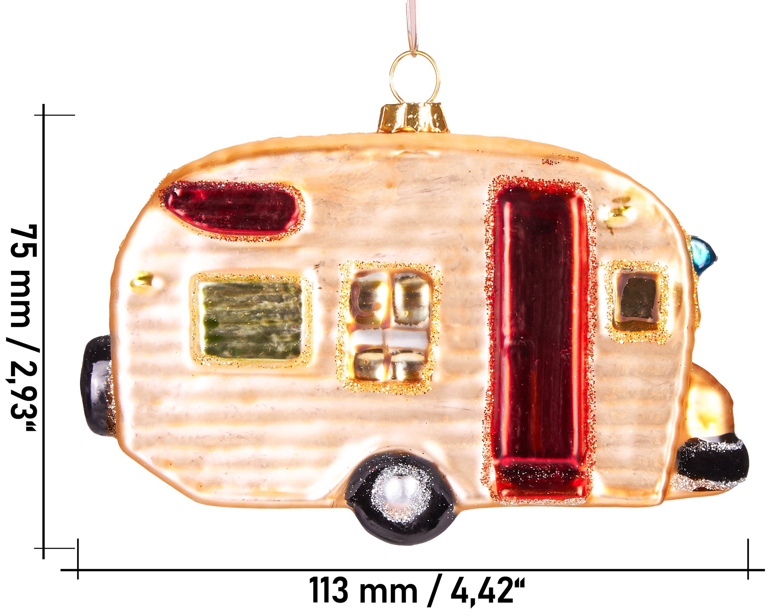 cm Christbaumschmuck BRUBAKER Wohnwagen, Retro Weihnachtsdeko Weihnachtskugel handbemalt Glas, schöne 11 aus Mundgeblasene -