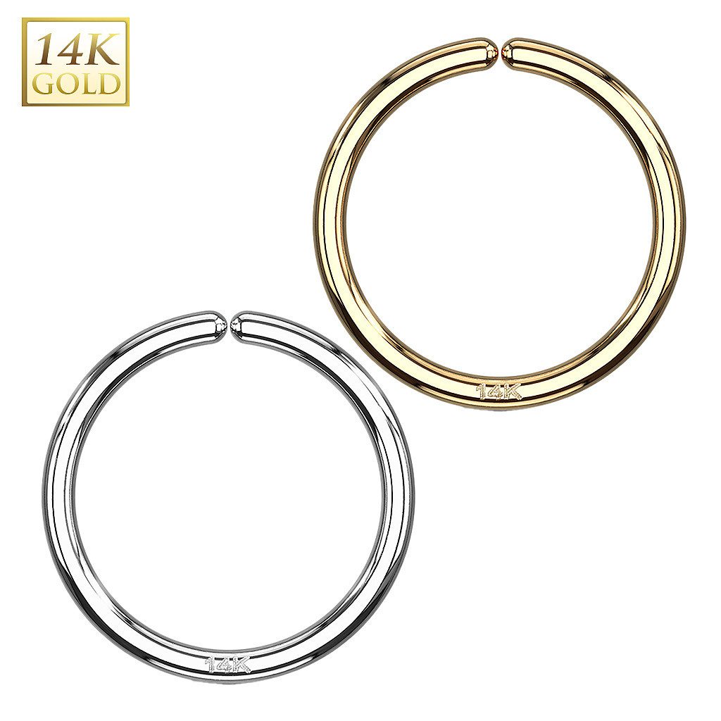 Taffstyle Nasenpiercing 14K Echt Gold Tragus Septum Ohr Piercing Ring Gelbgold 0,8mm x 8mm (Helix Orbital Brust Intim Piercing Ring Lippenbädchen Lippenpiercing), Continuous Nasenpiercing Nasenring Nase Ohrpiercing Cartilage Tragus