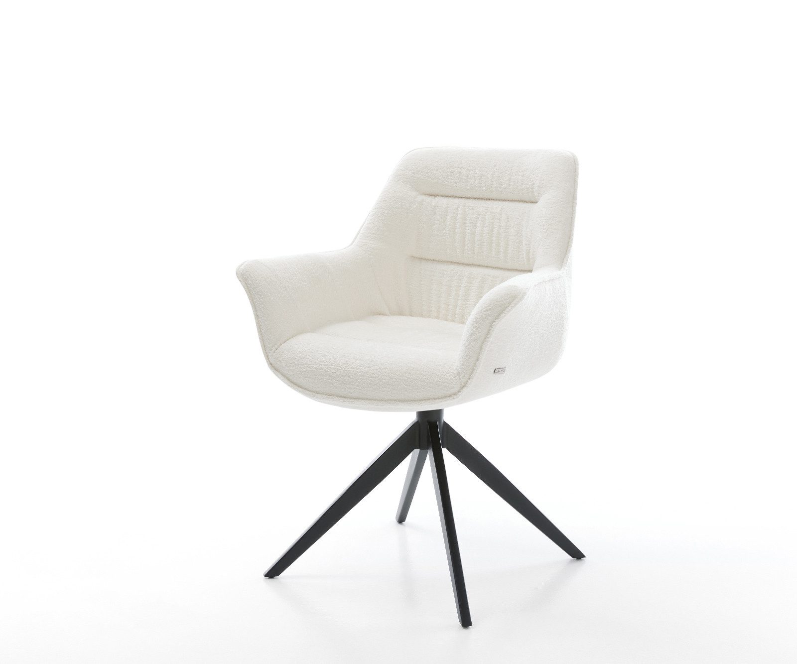 DELIFE Polsterstuhl Kaira-Flex, Kreuzgestell breit Schwarz Bouclé Soft Beige 360° drehbar Wippfunktion