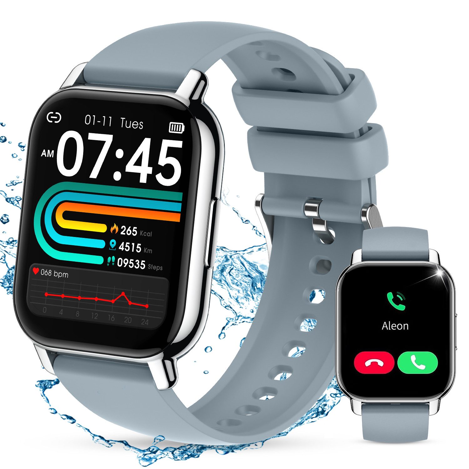 Cbei Smartwatch Fitness Tracker Uhr für Frauen Herren mit Telefonfunktion Smartwatch (4,7 cm/1,85 Zoll, HD Touchscreen) IP68 Wasserdicht Sportmodelluhr mit Schrittzähler, Blutsauerstoff, Herzfrequenz, Schlaftracking, Blutdruck,Kalorien,geeignet als Geschenk, System: Android 5.0 oder i0S 9.0 oder höher, unterstützt Bluetooth 4.0