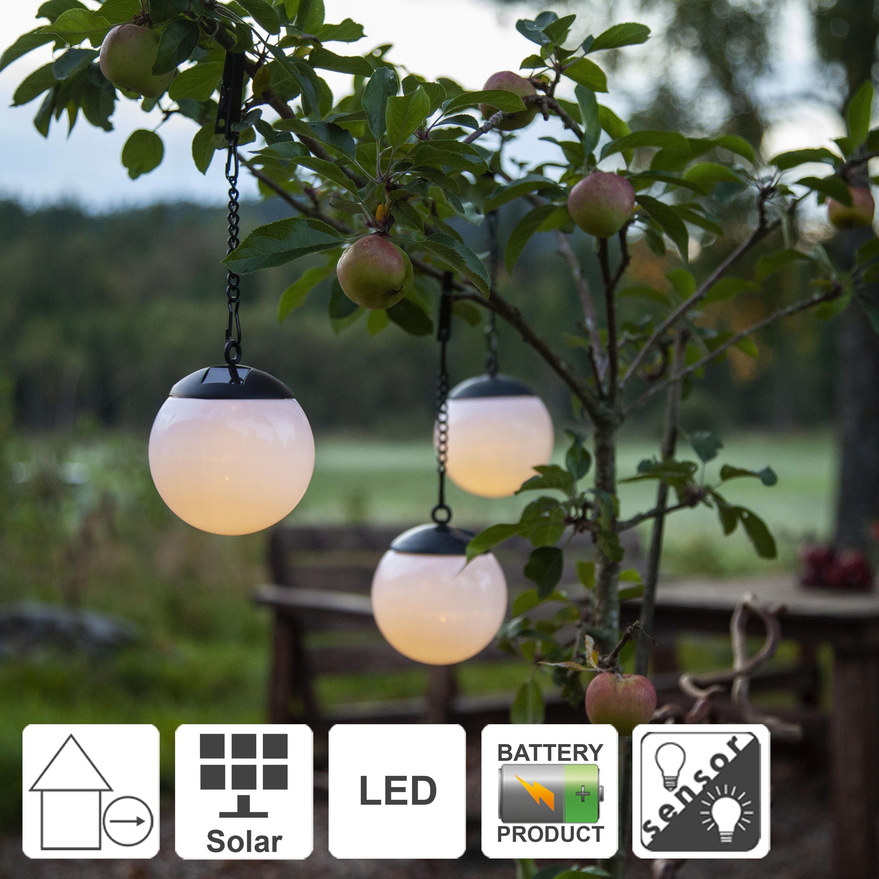 STAR TRADING LED Solarleuchte Globus, LED Solar-Kugelleuchten,Globe', weiß, Clips zum Aufhängen, Dämmerungs