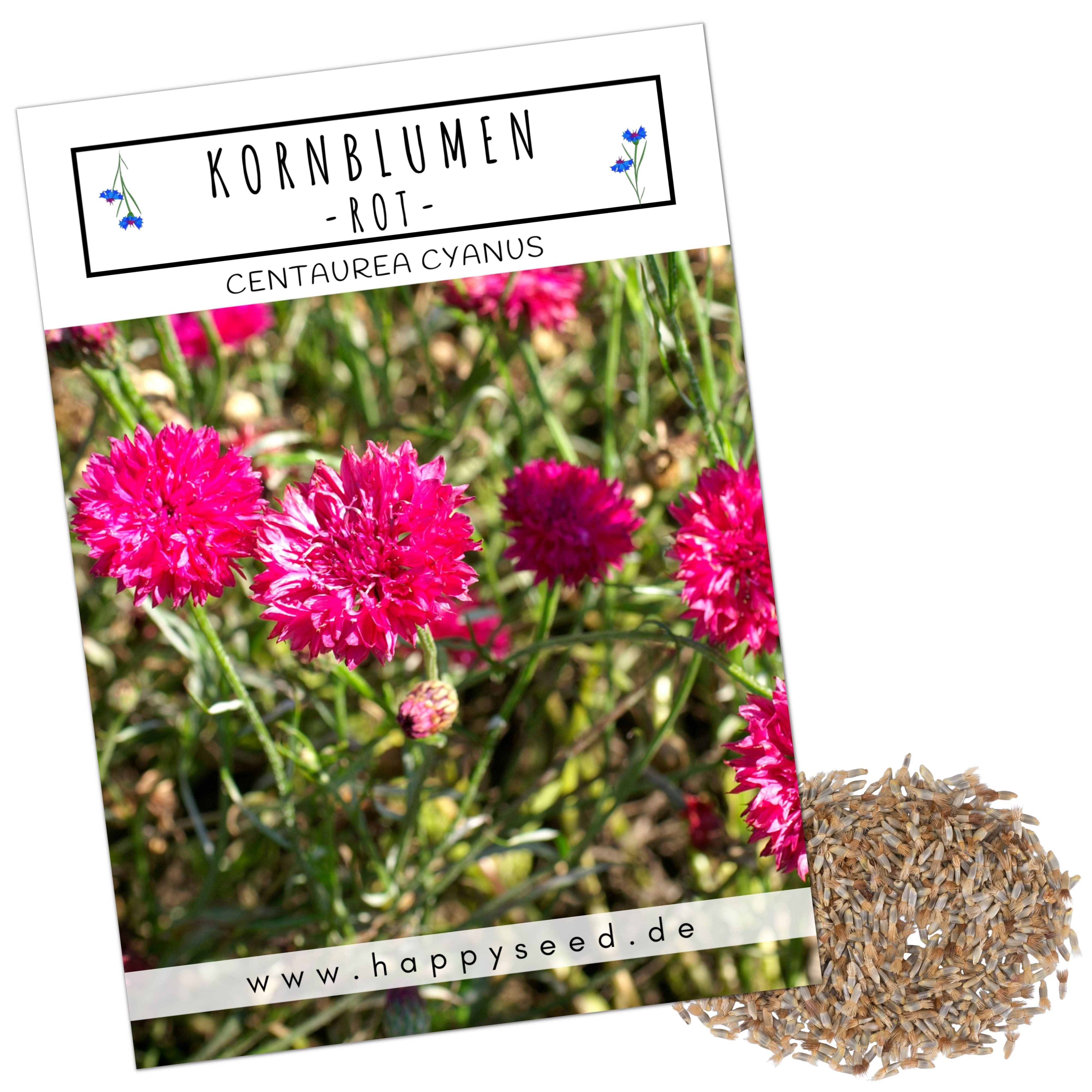 HappySeed Blumensamen Kornblumen Samen (Centaurea cyanus) - Rot, 1000 Korn, 80 cm, Bienenfreundlich