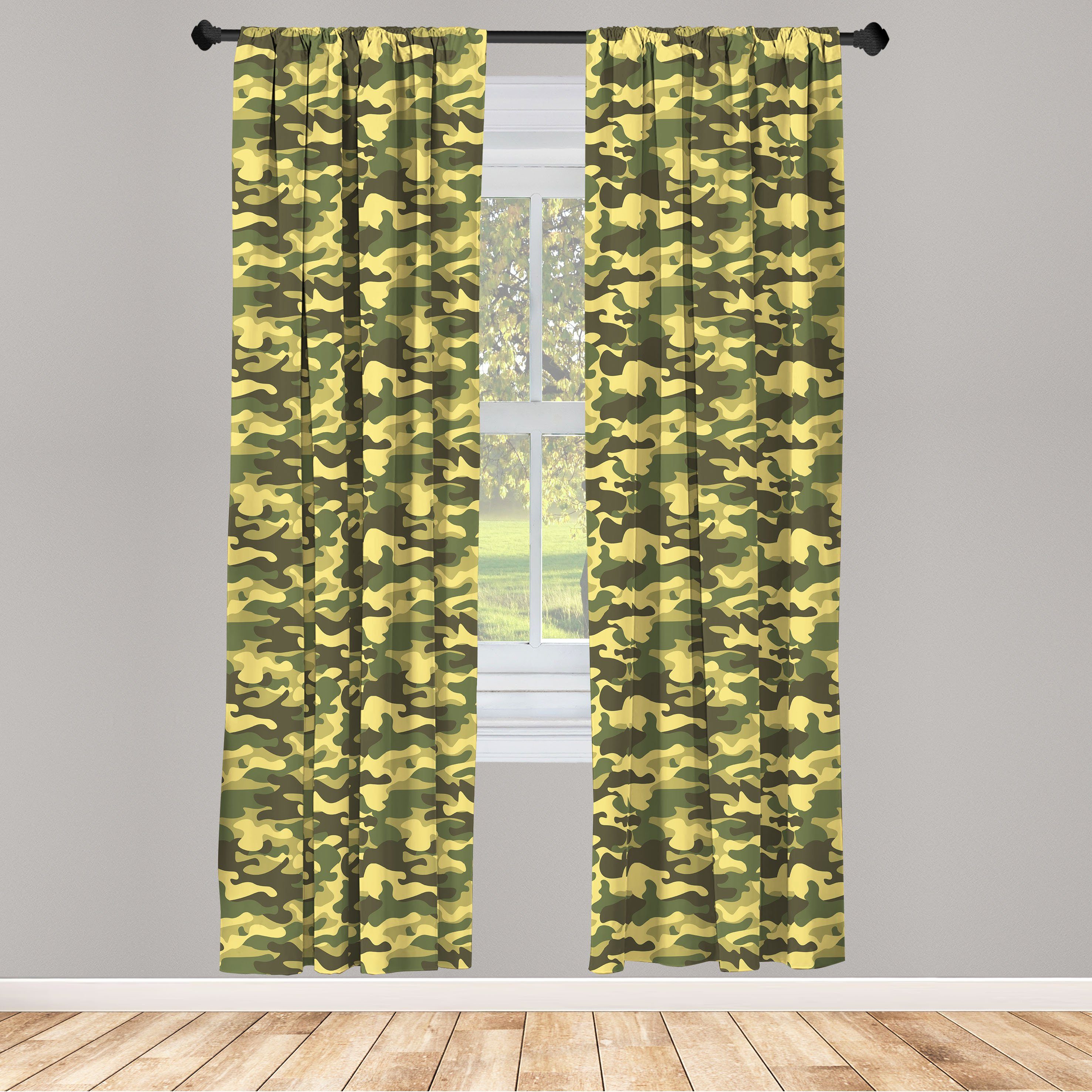 Gardine Vorhang für Wohnzimmer Schlafzimmer Dekor, Abakuhaus, Microfaser,  Khaki Die Wiederholung Camouflage Spots