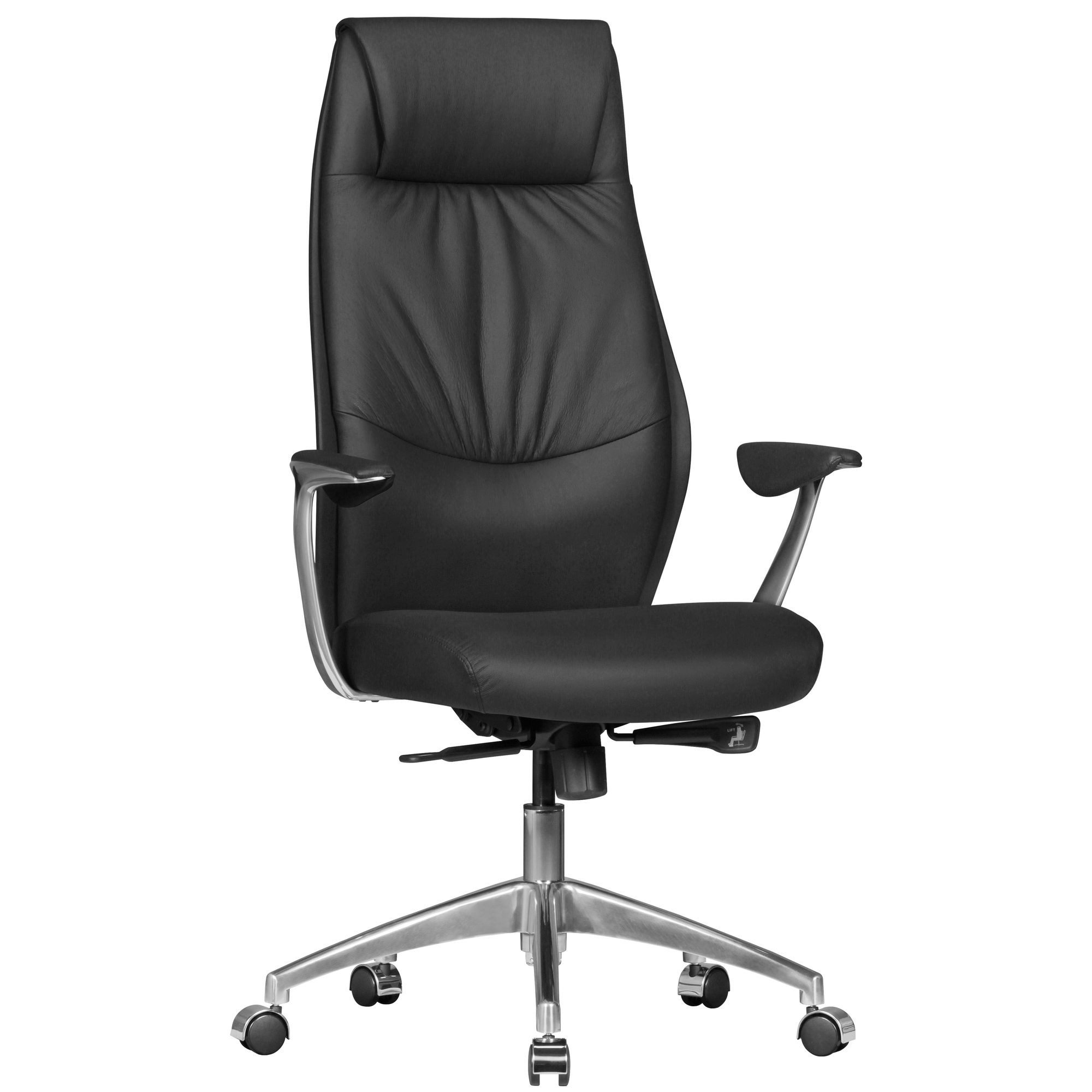 KADIMA DESIGN Chefsessel Bürostuhl Echtleder Schwarz Schreibtischstuhl X-XL 120kg (Synchronmechanik Chefsessel Kopfstütze hoch)