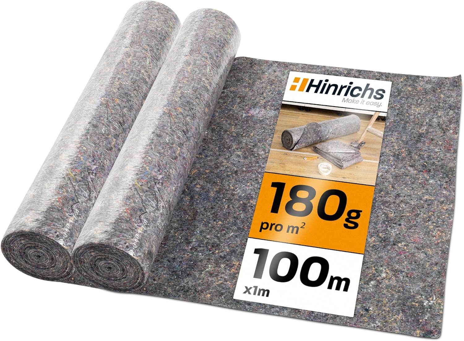 Hinrichs Malervlies Malervlies 2er Set 50m 180g/m² - Abdeckvlies Anti-Rutsch, Heimwerker