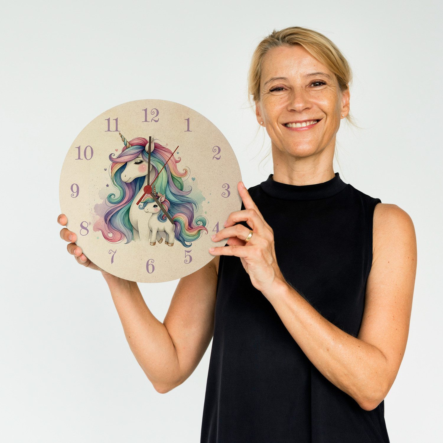 speecheese Wanduhr Einhorn-Mama mit Kind Wanduhr aus MDF günstig online kaufen