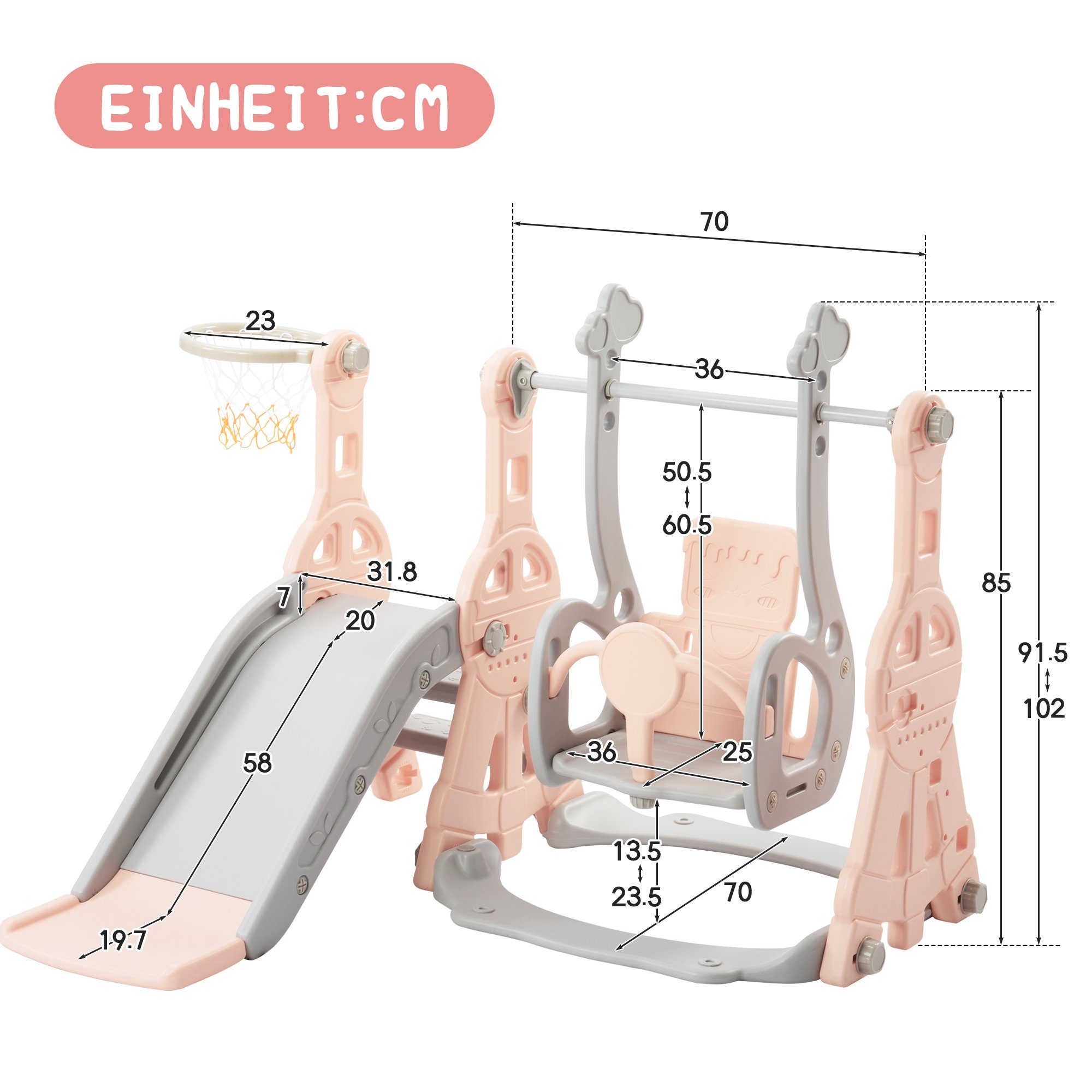 Outdoor mit & Gartenrutsche Indoor-Rutsche für in Kinder Pink REDOM 1 Rutsche mit Rutschbahn), Schaukel Basketballkorb, (Schaukel Indoor Fun-Slide 1-6 Rutsche 4 Jahre Kinderrutsche