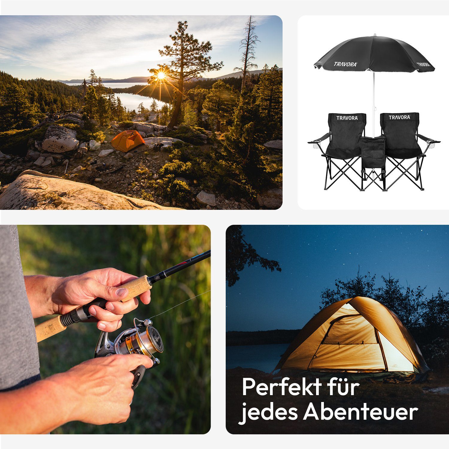 MOVAN Campingstuhl 2er Partner Anglerstuhl Campingstuhl mit Sonnenschirm und Kühlfach – Bild 5 von 5