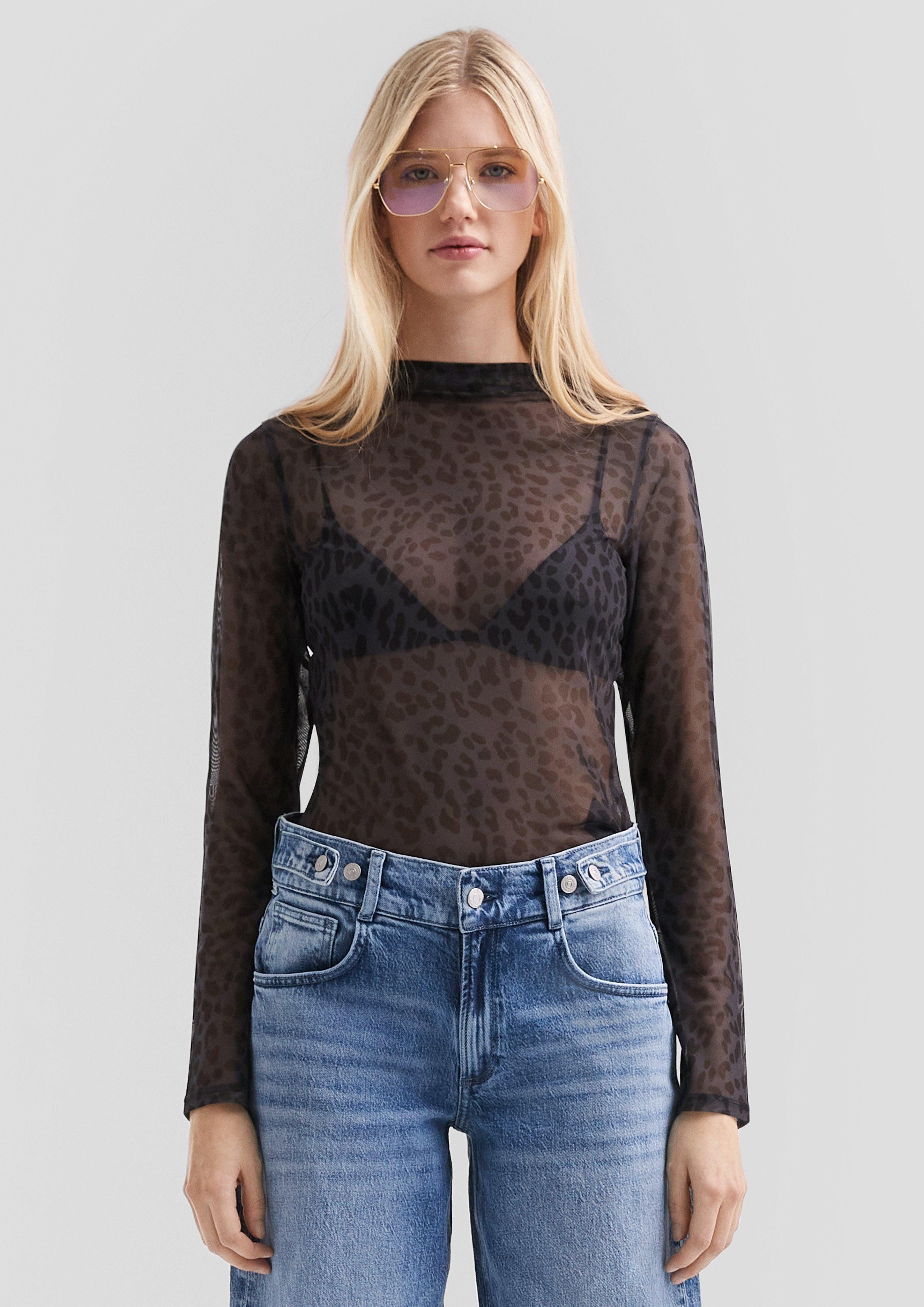 QS Langarmshirt Transparentes Mesh-Shirt mit All-over-Print günstig online kaufen